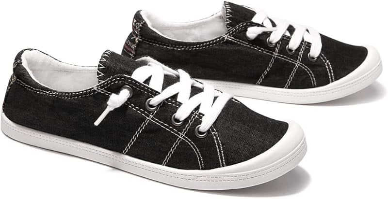 GETJUMP Women's Slip-On Canvas Sneakers Lightweight Low Top Casual Walking Shoes (Black, 8 US) 7xyn6