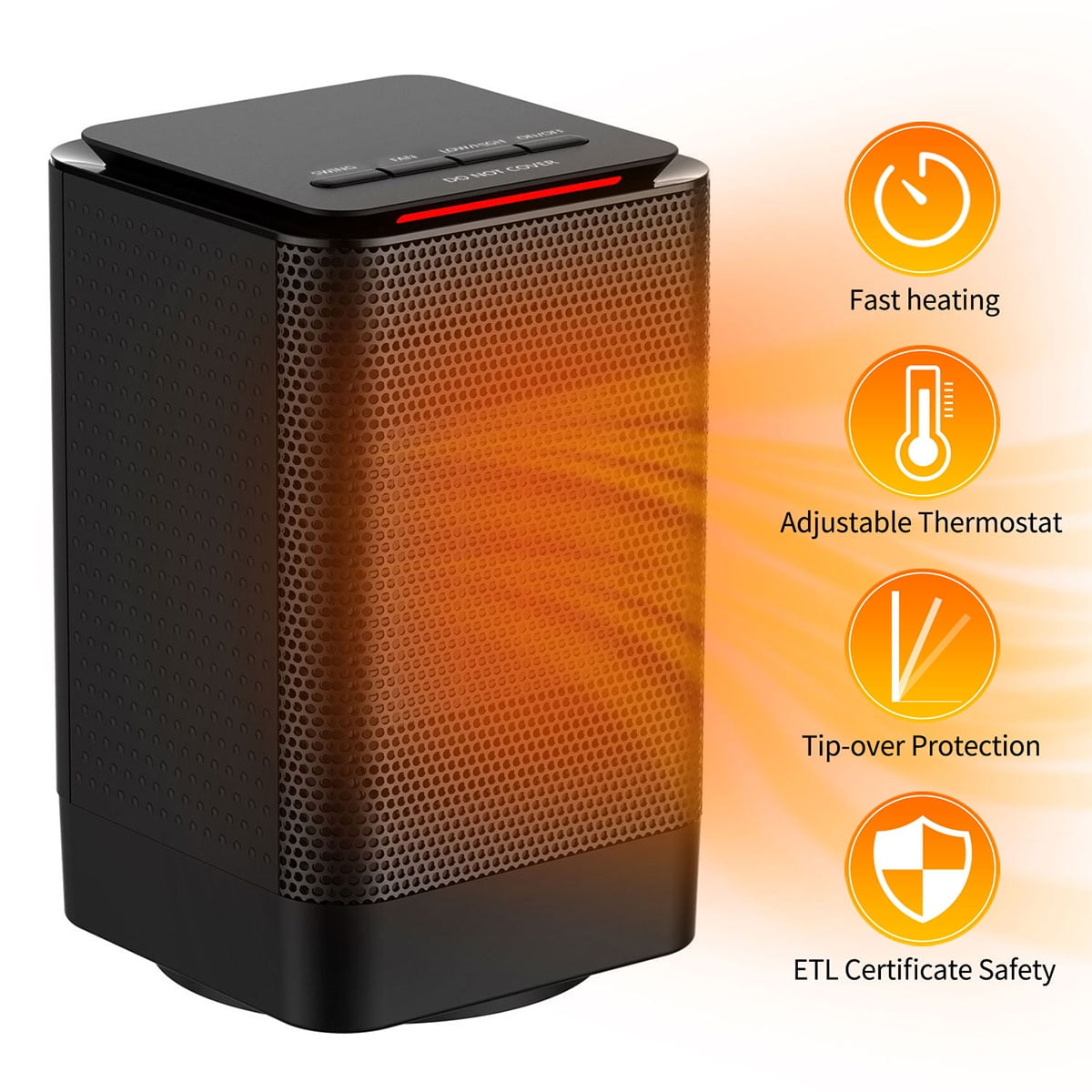 ALROCKET Portable Electric Space Heater with 70° Oscillation and Adjustable Heat Settings (Black) gyss0