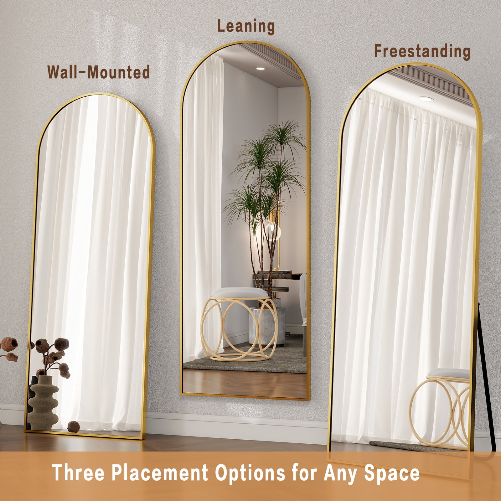 BEAUTYPEAK Arched Full Length Floor Mirror, Shatter-Proof Standing Body Mirror (Gold, 64 in x 21 in) jdpth