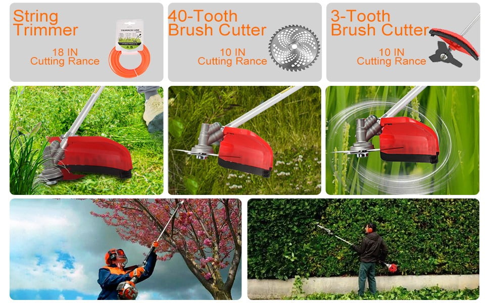 Floseru 5-in-1 Gas String Trimmer and Brush Cutter, 52cc 2-Cycle Engine, Multi-Functional Yard Tool (Red, 1 Unit) 1z2bx