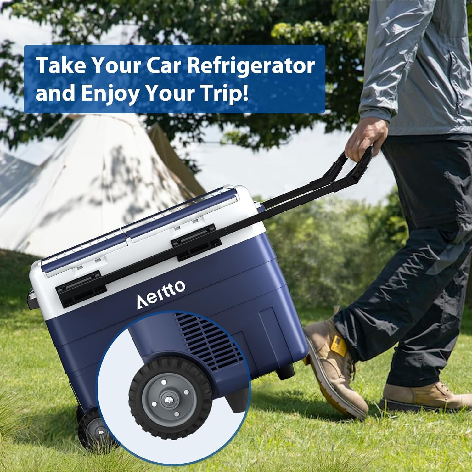 Aeitto Dual Zone Portable Car Refrigerator, Electric Cooler and Freezer for Travel and Camping (Blue, 52 qt) 7oy79