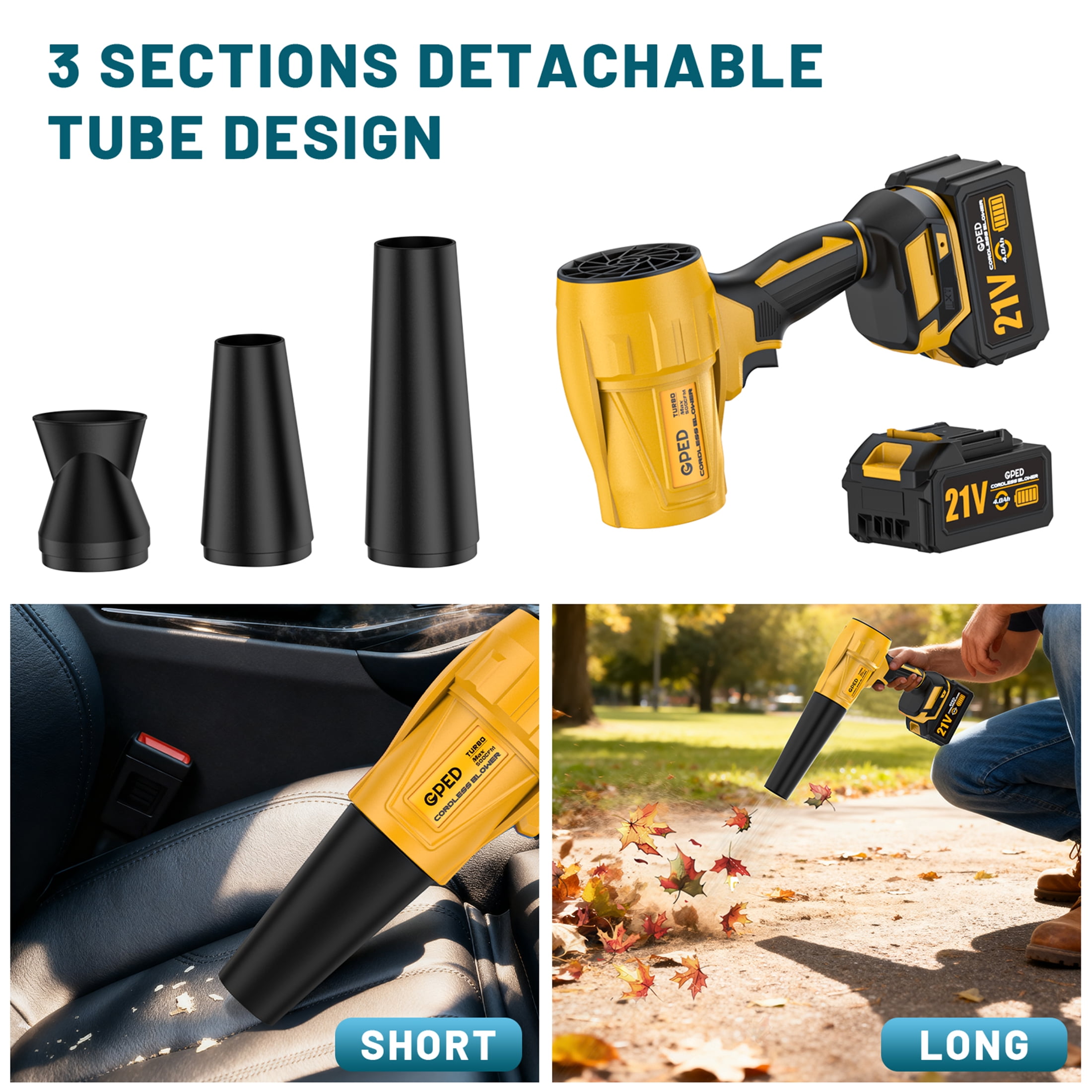 GPED Cordless Leaf Blower, Electric Handheld Power Sweeper for Lawn and Patio (Yellow, 2.4 lb) noept