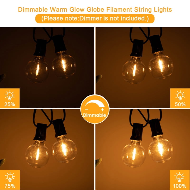 Grensk G40 LED String Lights, Waterproof Dimmable Patio Globe Lights with 25 Shatterproof Bulbs (Warm White, 25 ft) tiwxg
