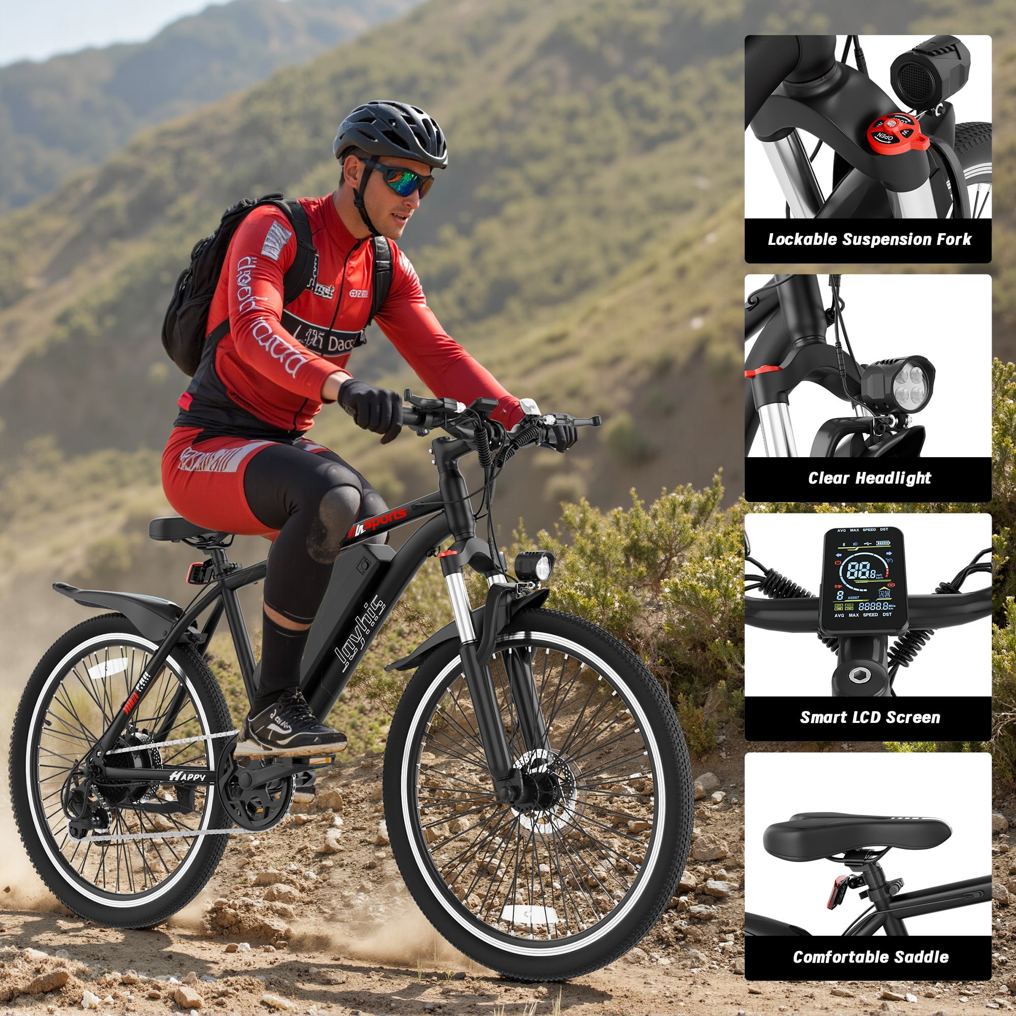 Joyhis Electric Bike for Adults, 350W Motor 26 in Wheel, 19 MPH E-Bike with Removable Battery (Black, 26 in) wvk76