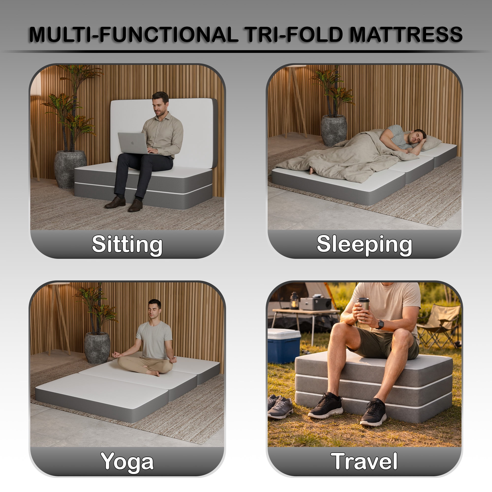 Continental Sleep Tri-Folding Gel Memory Foam Portable Floor Mattress (White, 75 in x 25 in x 3 in) 7zi0a