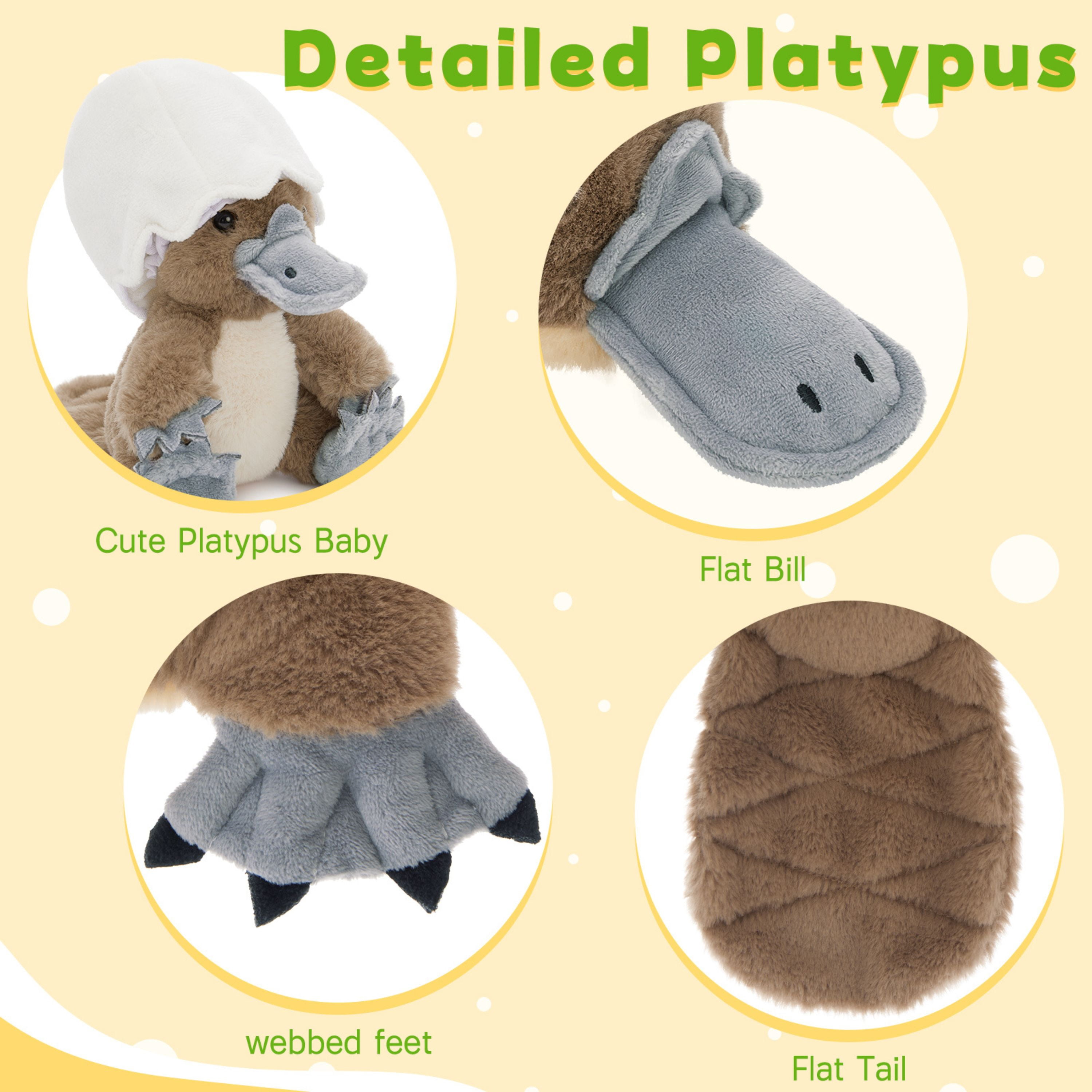 Muiteiur Giant Platypus Stuffed Animal Interactive Plush Toy Set with 3 Babies and 2 Eggshells (Grey, 21.7 in) smqme