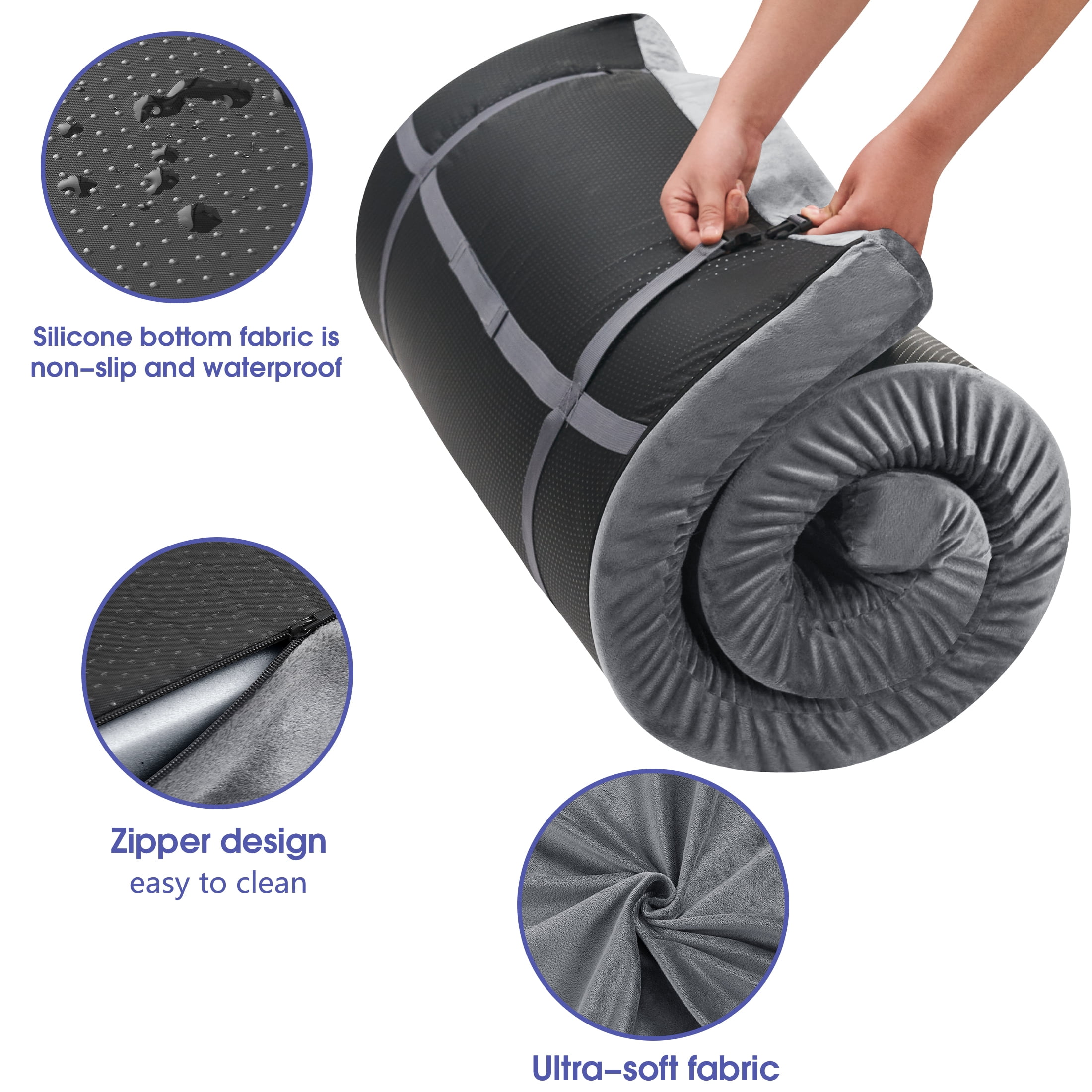 Teler CertiPUR-US Memory Foam Camping Mattress Pad, Portable Roll-Up Sleeping Mat for Tent, Car, and SUV (3 in Thick, Twin XL 80x38 in) 2wu2u