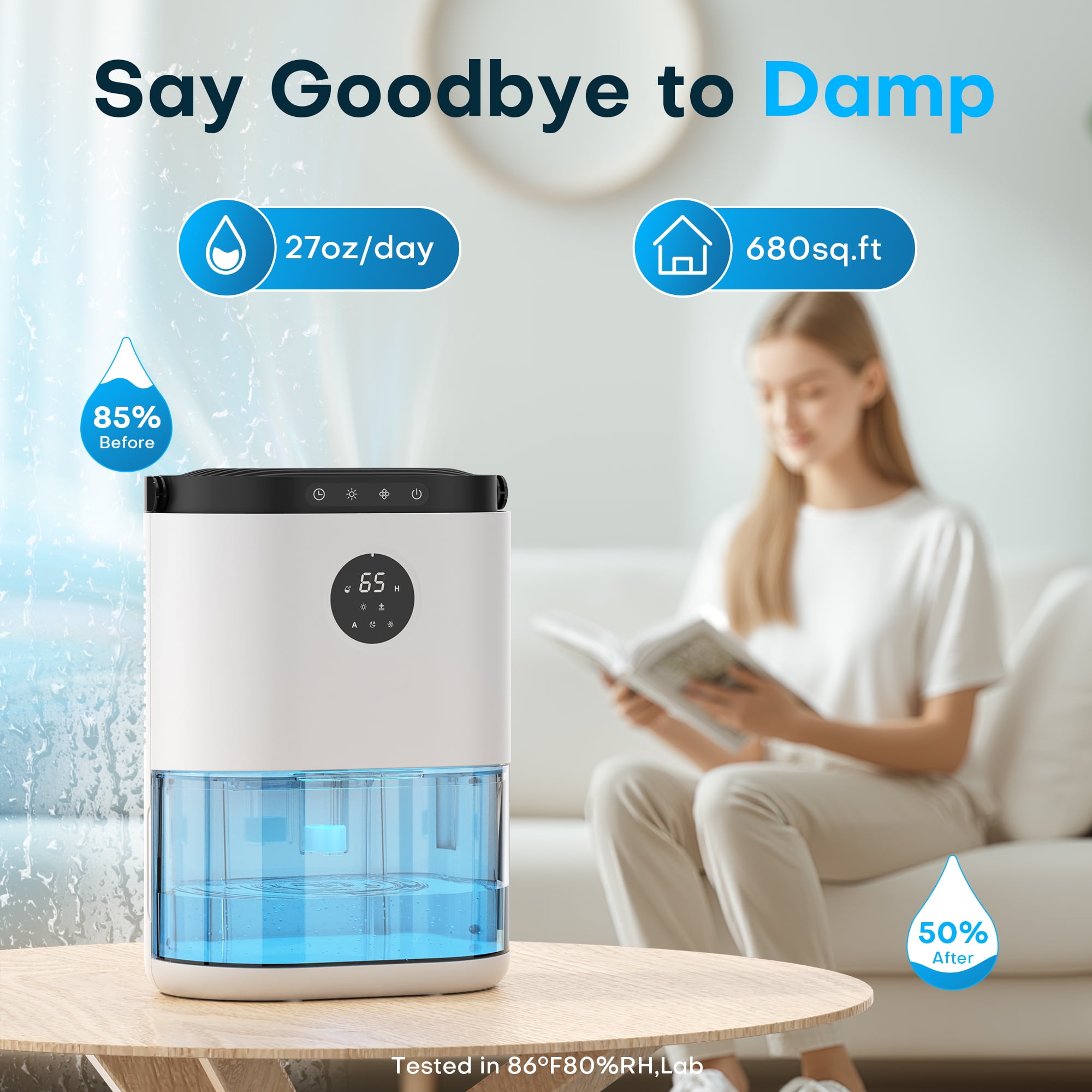 ALROCKET Electric Dehumidifier for Home, Ultra-Quiet Portable Moisture Remover with Auto-Off (80 oz) zsnqk