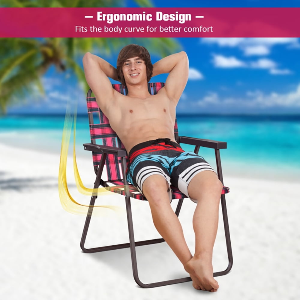 Canddidliike Folding Beach Chair Set, Heavy-Duty Outdoor Camping Lawn Chairs with Cup Holder (Red, 6 Pack) 9gwhl