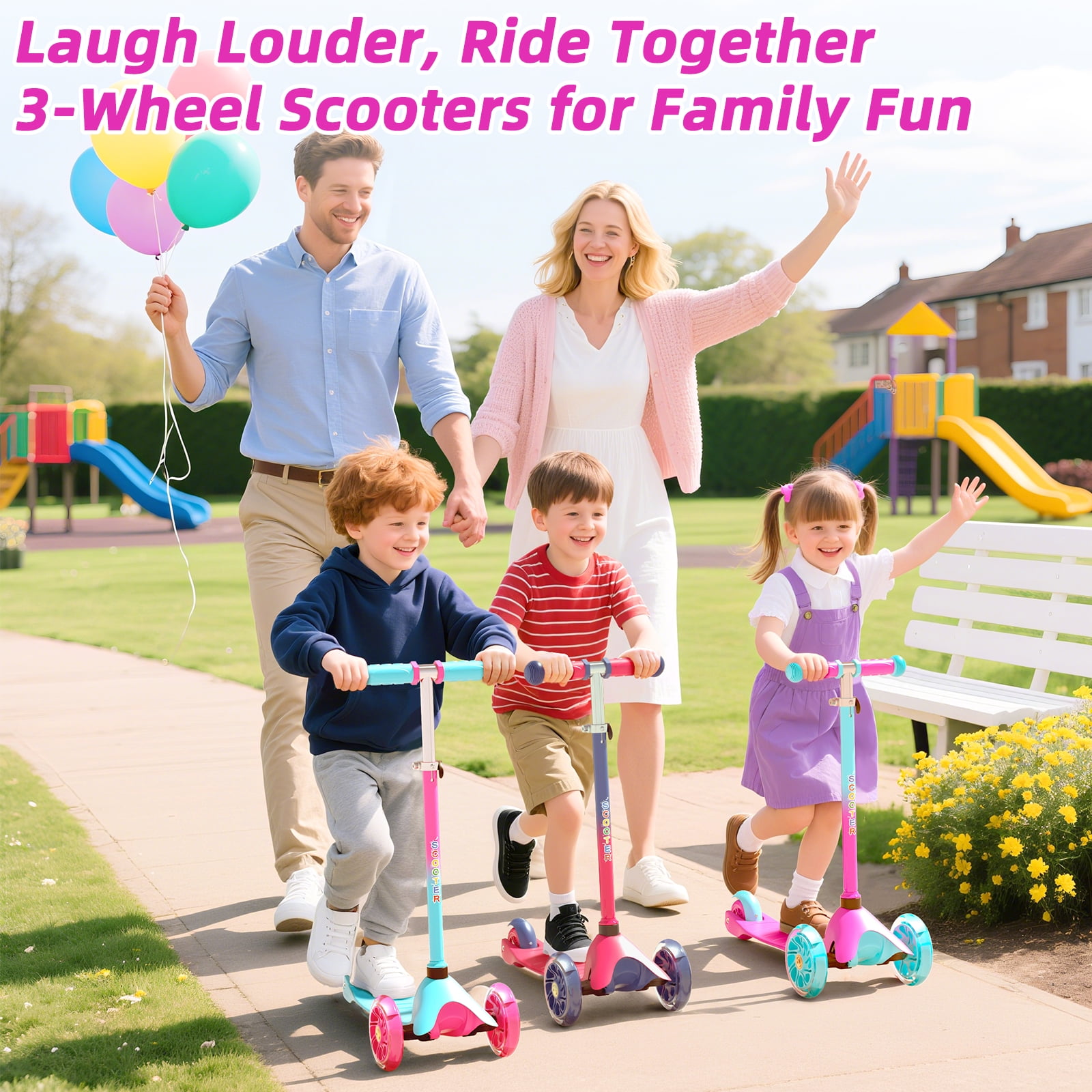 KORIMEFA 3-Wheel Kids Kick Scooter with Light-Up Wheels and Adjustable Handlebar (Pink, 110 lb Capacity) avdw0