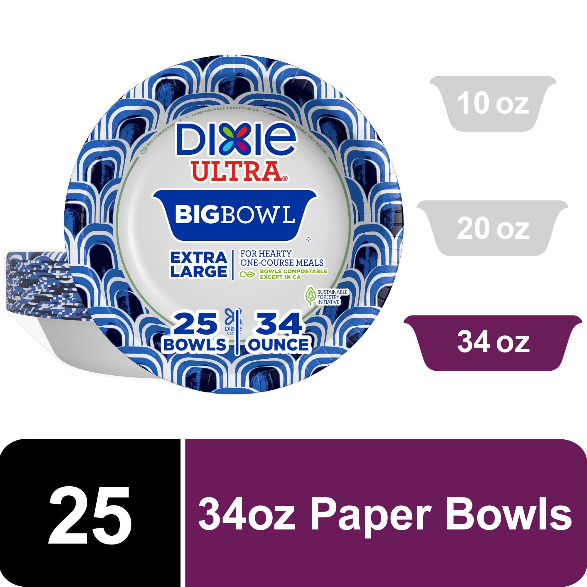 Dixie Ultra Big Bowl Disposable Paper Bowls (Multi-Color, 34 oz, 50 Count) a5ukk