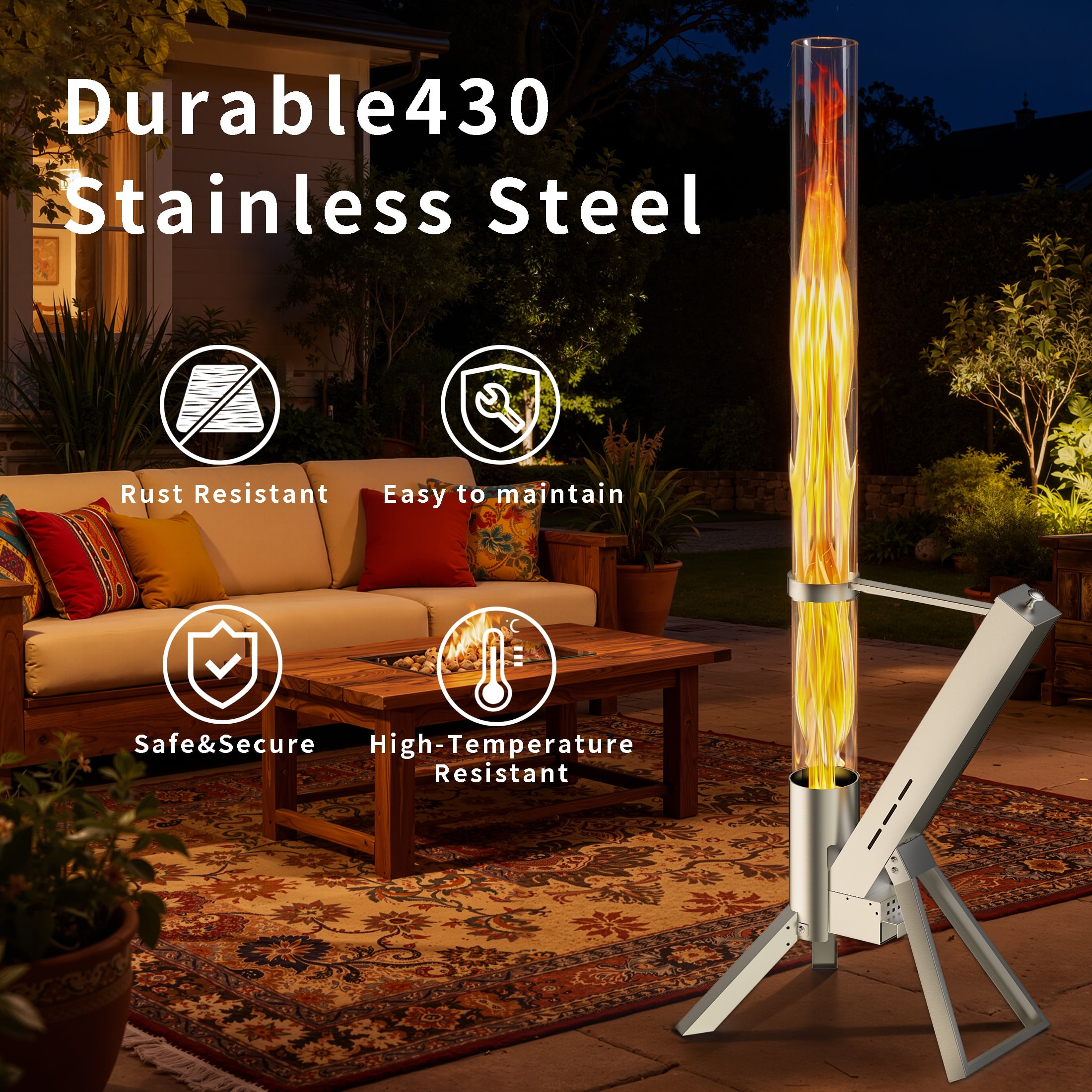 Enyopro Outdoor Wood Pellet Patio Heater, Smokeless Portable Stainless Steel Torch with Observation Chamber (2 Piece Set) pfckp