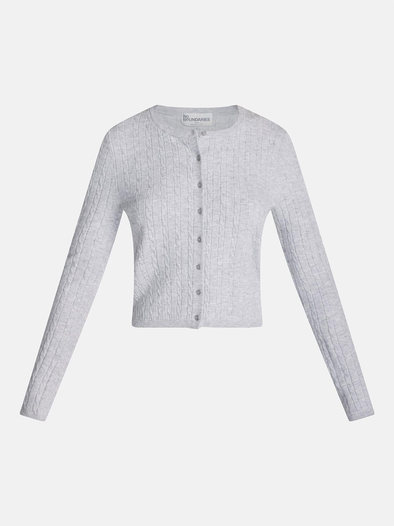 No Boundaries Women's Cable Knit Crewneck Cardigan (Grey, XXS-4X) 1c6ub