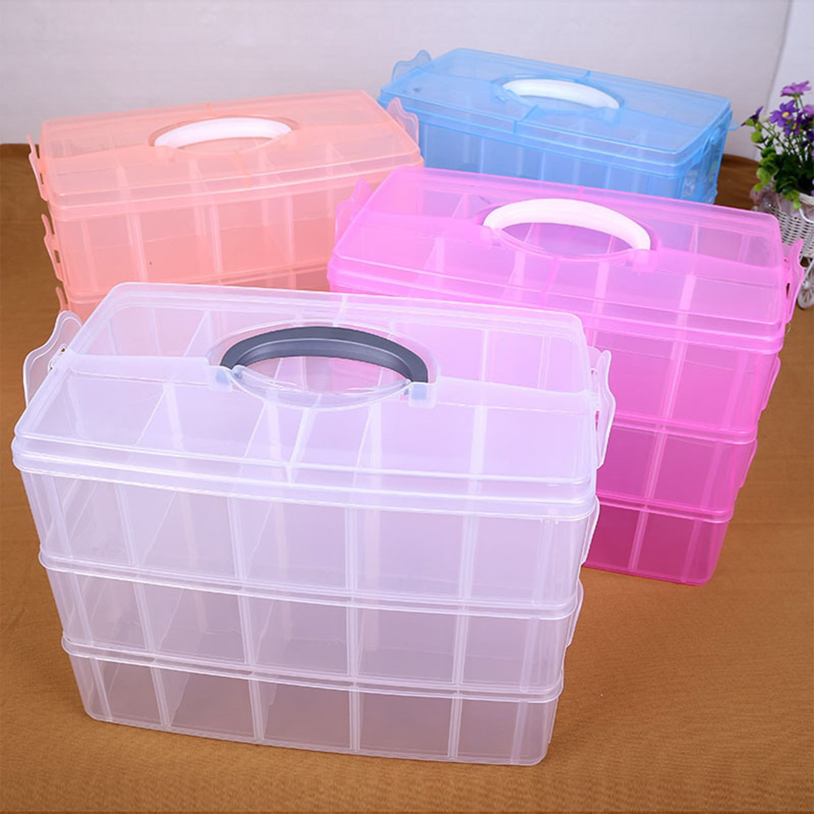 Loetky 30-Compartment Plastic Storage Organizer with Transparent Lid (Clear, 10.5 in x 6.5 in x 2.5 in) bvttp