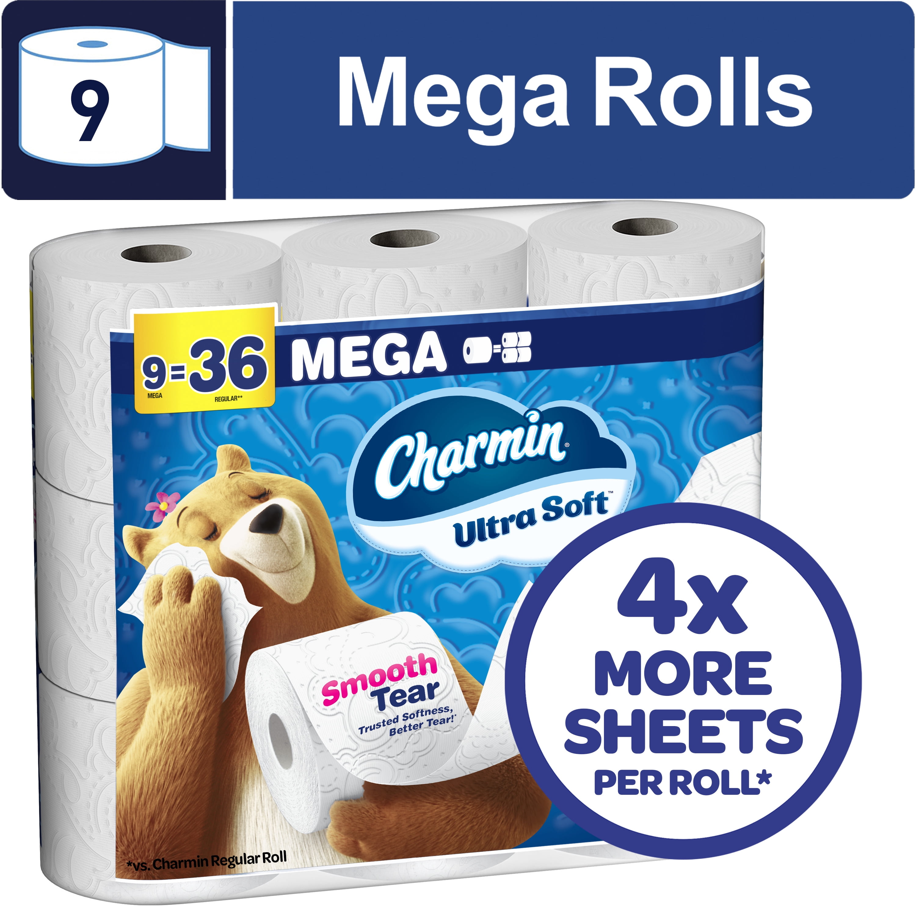 Charmin Ultra Soft Toilet Paper (White, 9 Mega Rolls) s6tlt