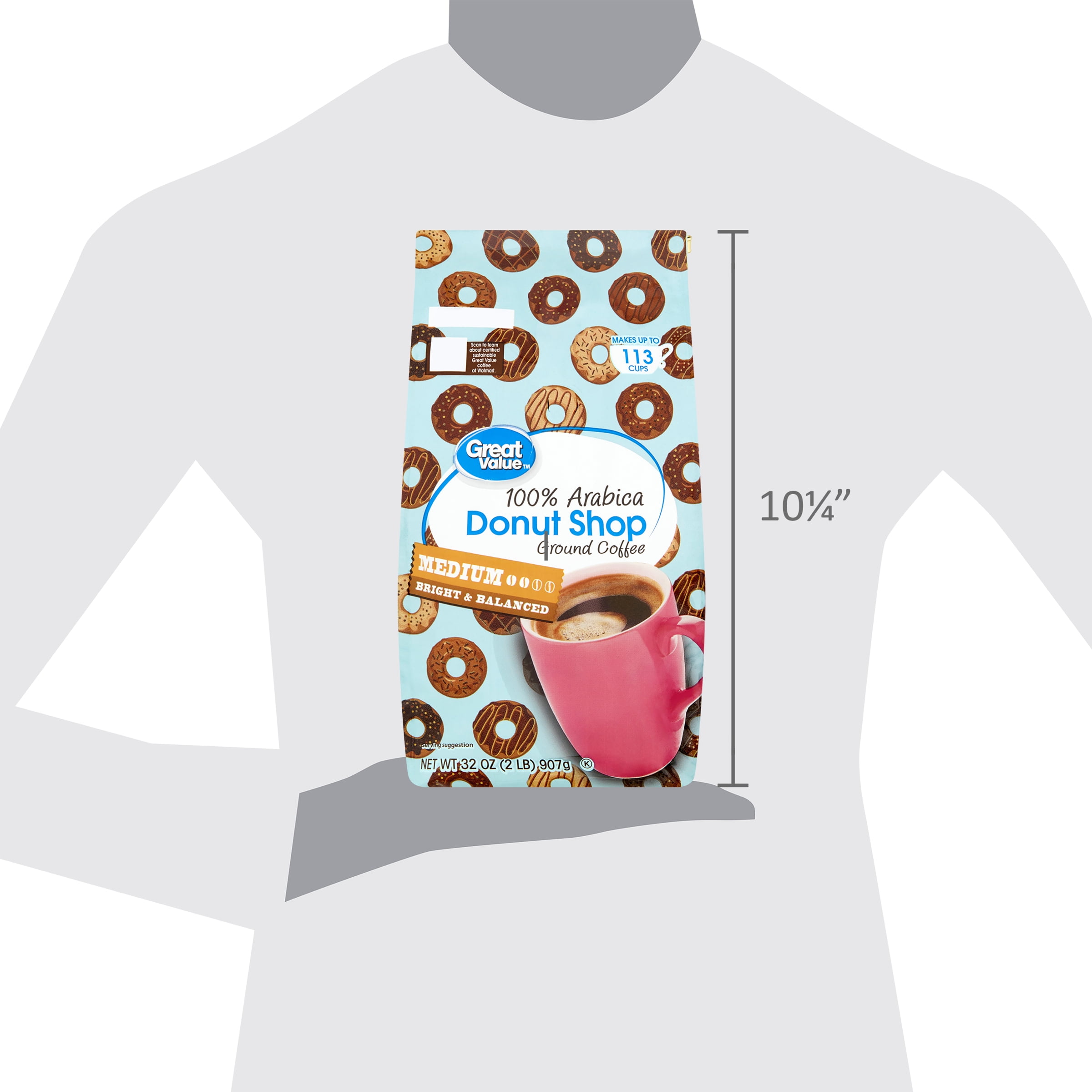 Great Value Donut Shop Ground Coffee, Medium Roast, Arabica Beans (32 oz) tjk16