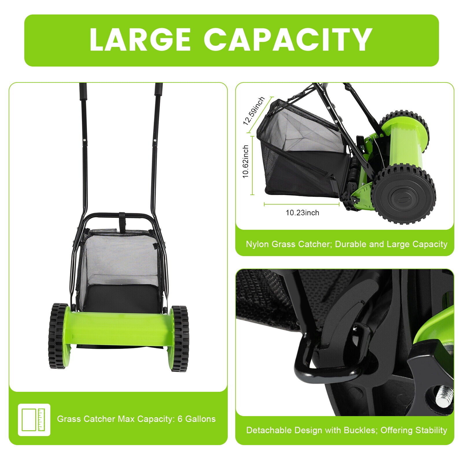 Generic Hand Push Reel Lawn Mower with Grass Catcher and Adjustable Cutting Height (Green, 12 in) alwo9