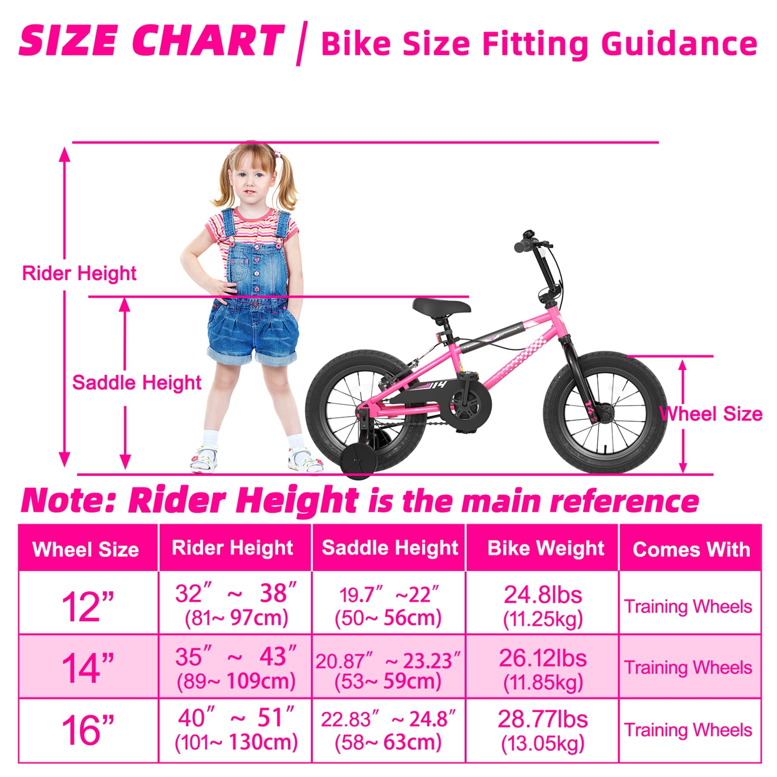 XJD BMX Style Kids Bike with Training Wheels and Coaster Brake (Pink, 16 in) 0wl5z