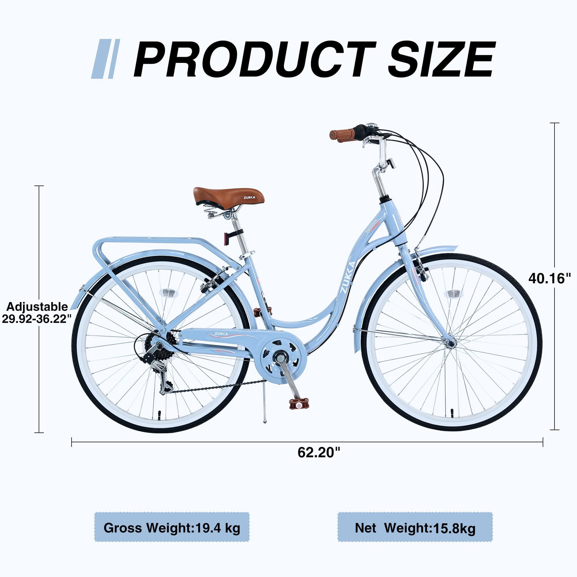 TBSCWYF 24-inch Beach Cruiser Bike, 7-Speed City Bicycle for Women, Adjustable Seat with Dual V-Brake (Blue) 4po8r