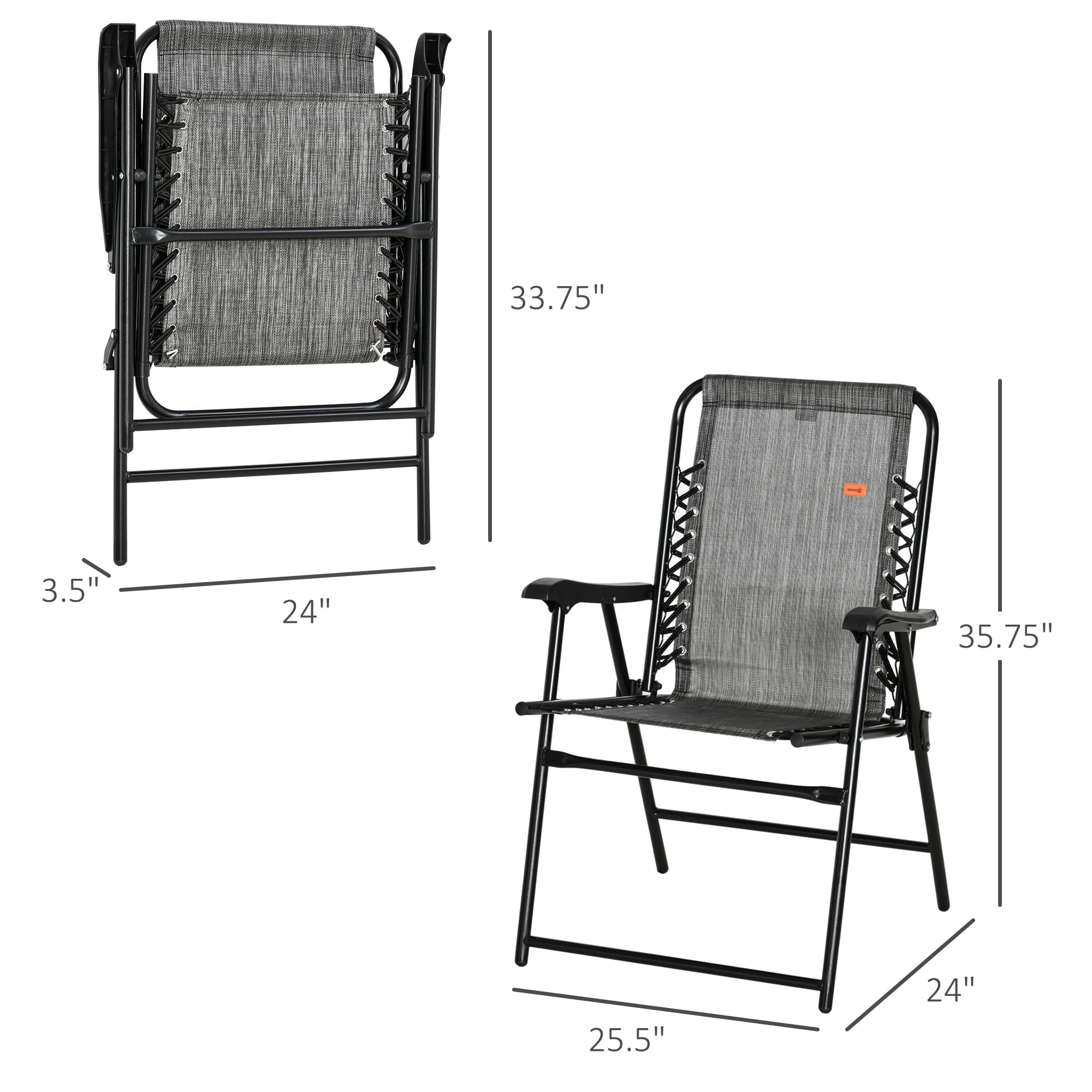 AsterOutdoor Patio Folding Bungee Sling Chair with Armrests, Portable Outdoor Lawn Chair for Camping and Backyard (Gray, 25 in x 35 in x 40 in) dp445