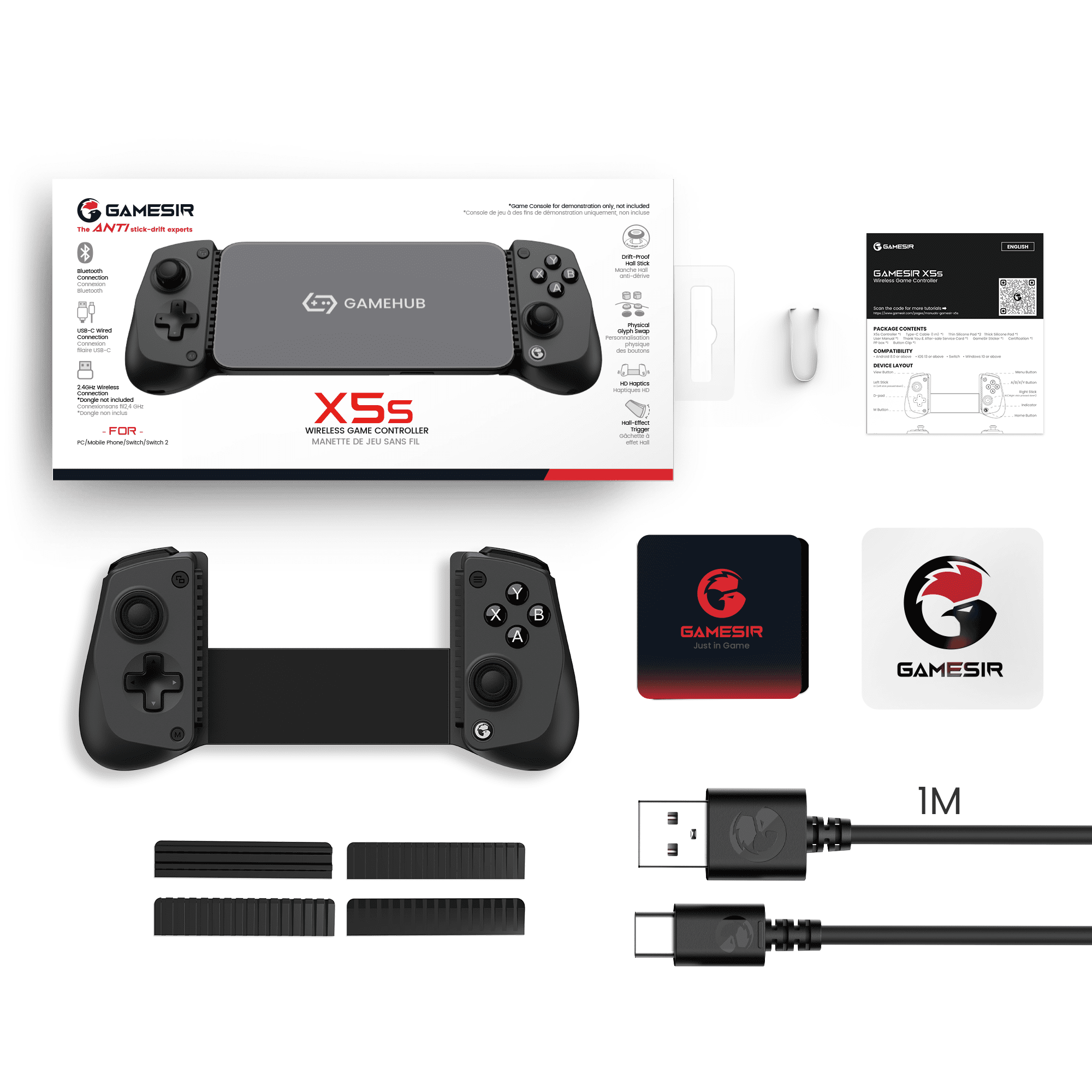 GameSir X5s Bluetooth Mobile Gaming Controller with Hall Effect Joysticks (Black, 4.13 in to 8.39 in) dqew1