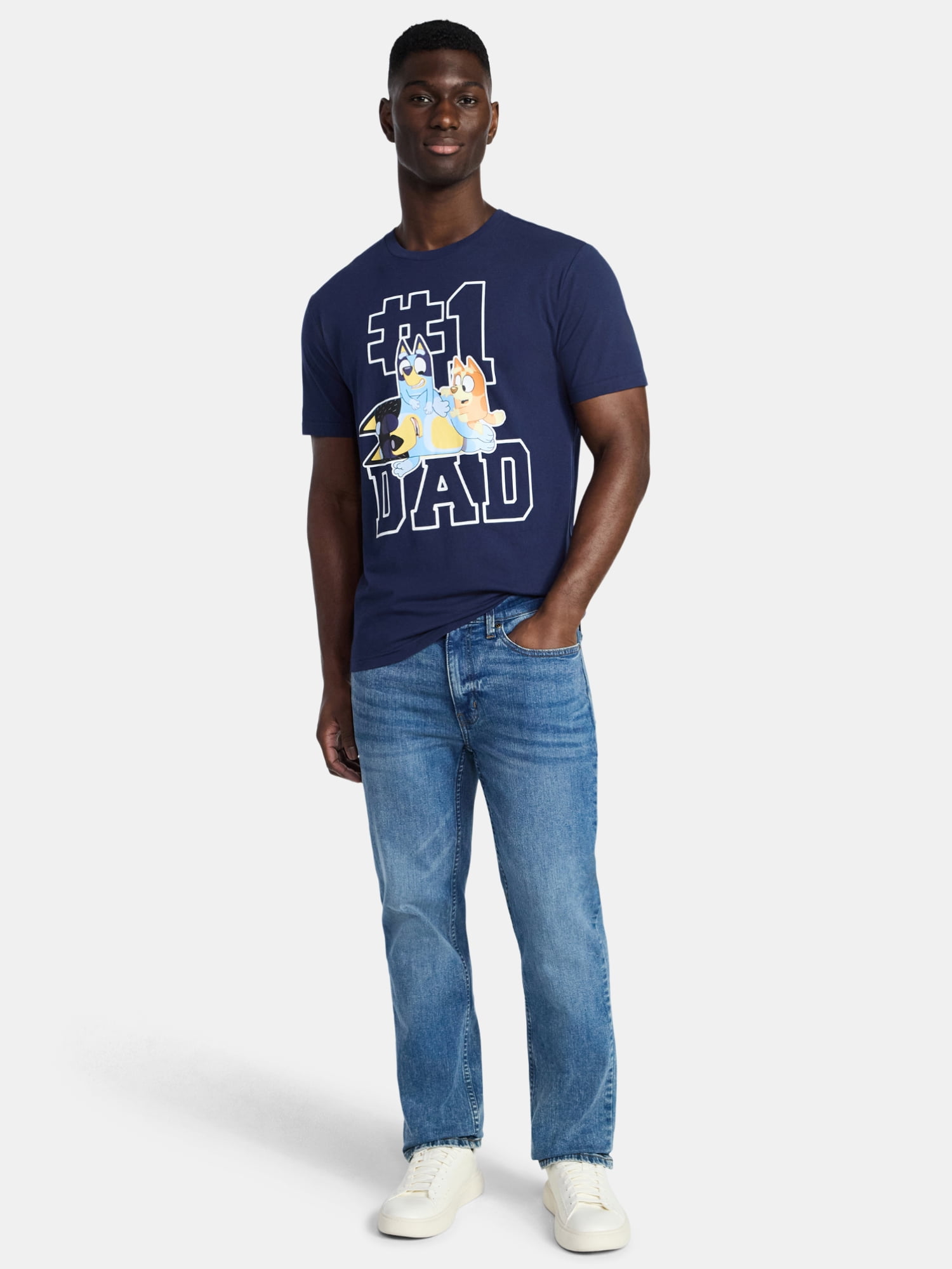 Bluey Men's Graphic Tee Father's Day Short Sleeve Crewneck Shirt (Blue, XS-5XL) jyuv4