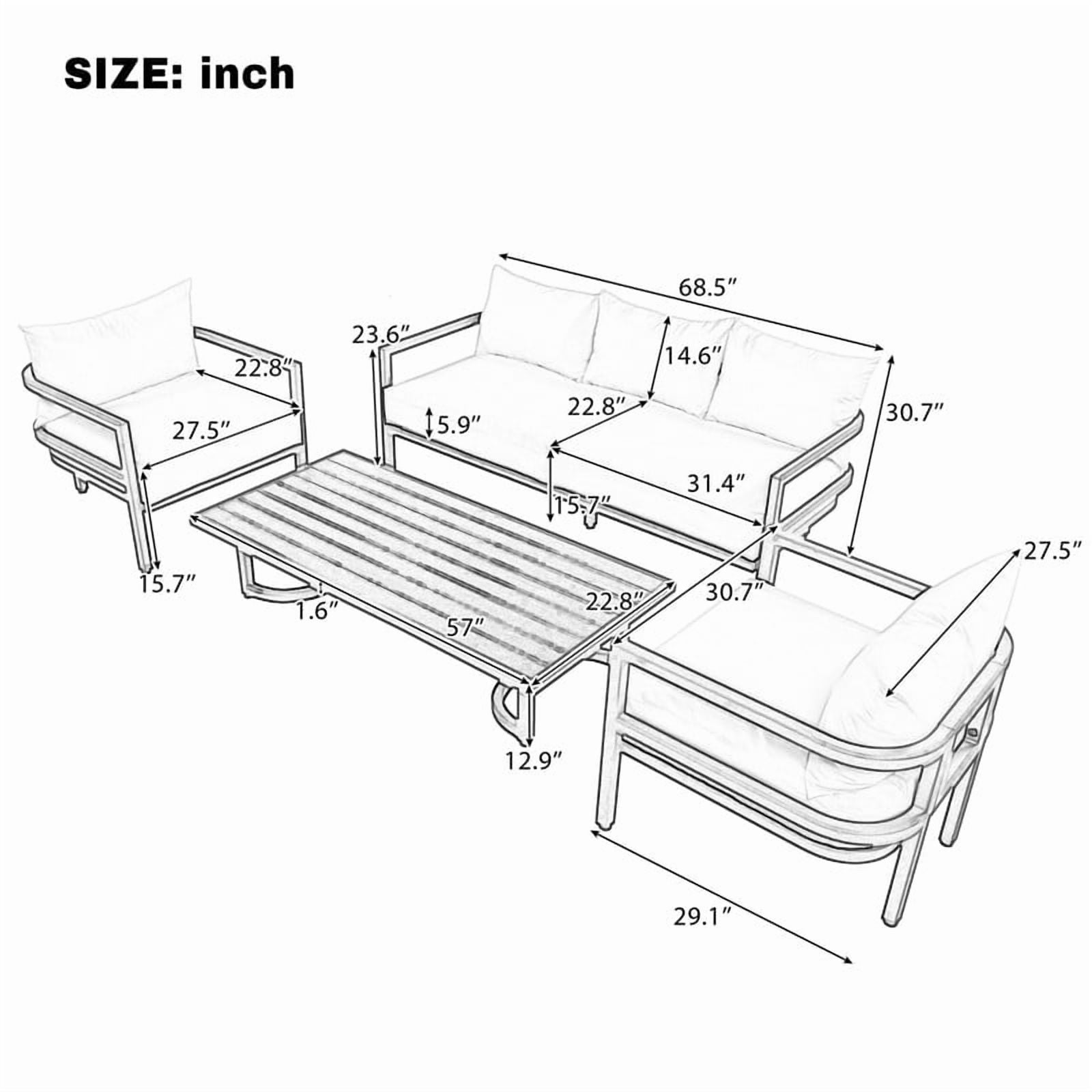 Wakefit 4-Piece Outdoor Sectional Sofa Set with Coffee Table, Weather-Resistant Patio Conversation Furniture (Beige, 4-Piece) lxsnn