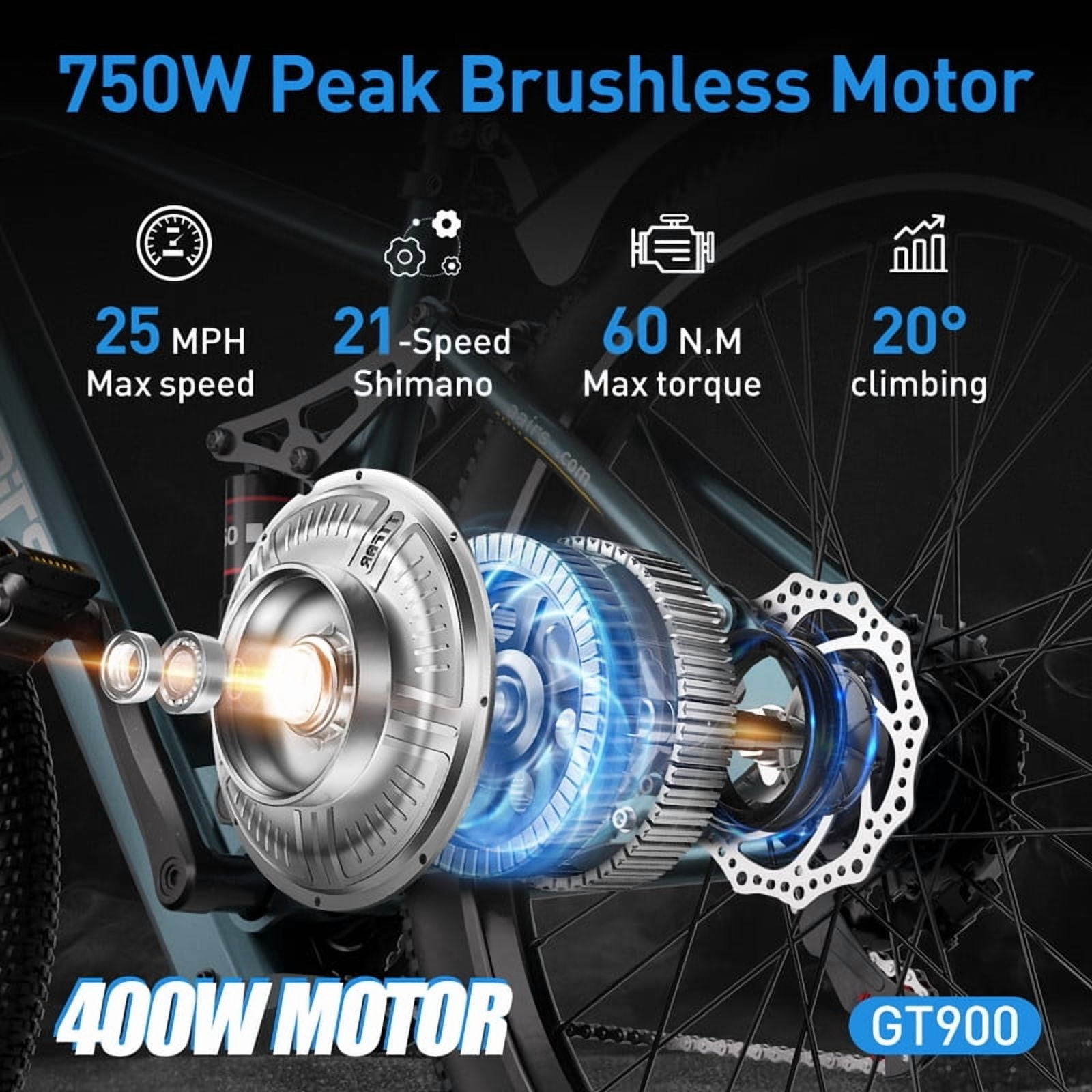 Dcmisas GT900 Electric Bike 400W Motor 21-Speed Shimano with NFC (Blue, 24 in) w4ata