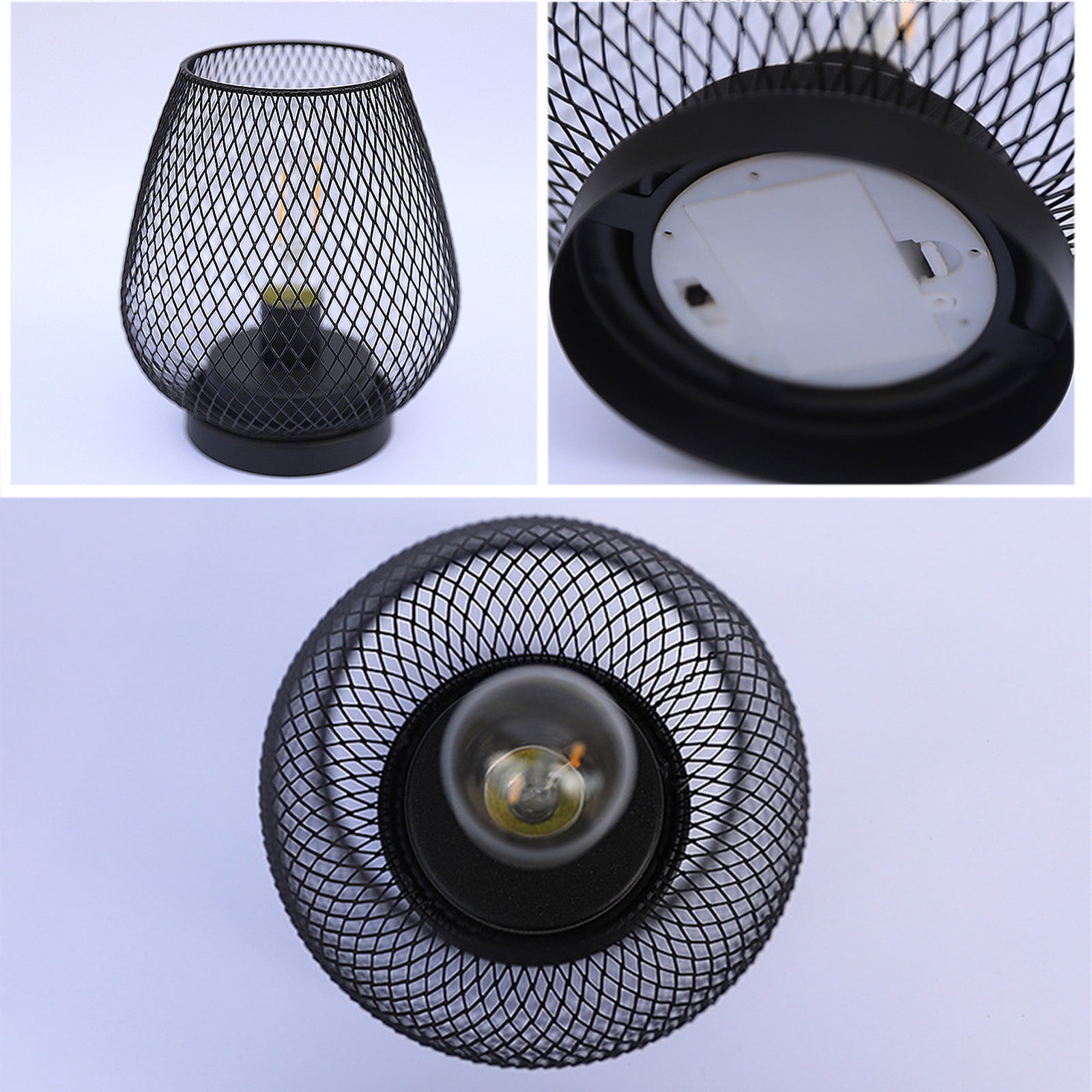 VOAVEKE Metal LED Lantern Table Lamp, Battery Powered Decorative Light with Edison Style Bulb (Black, 11 in) zwl3y