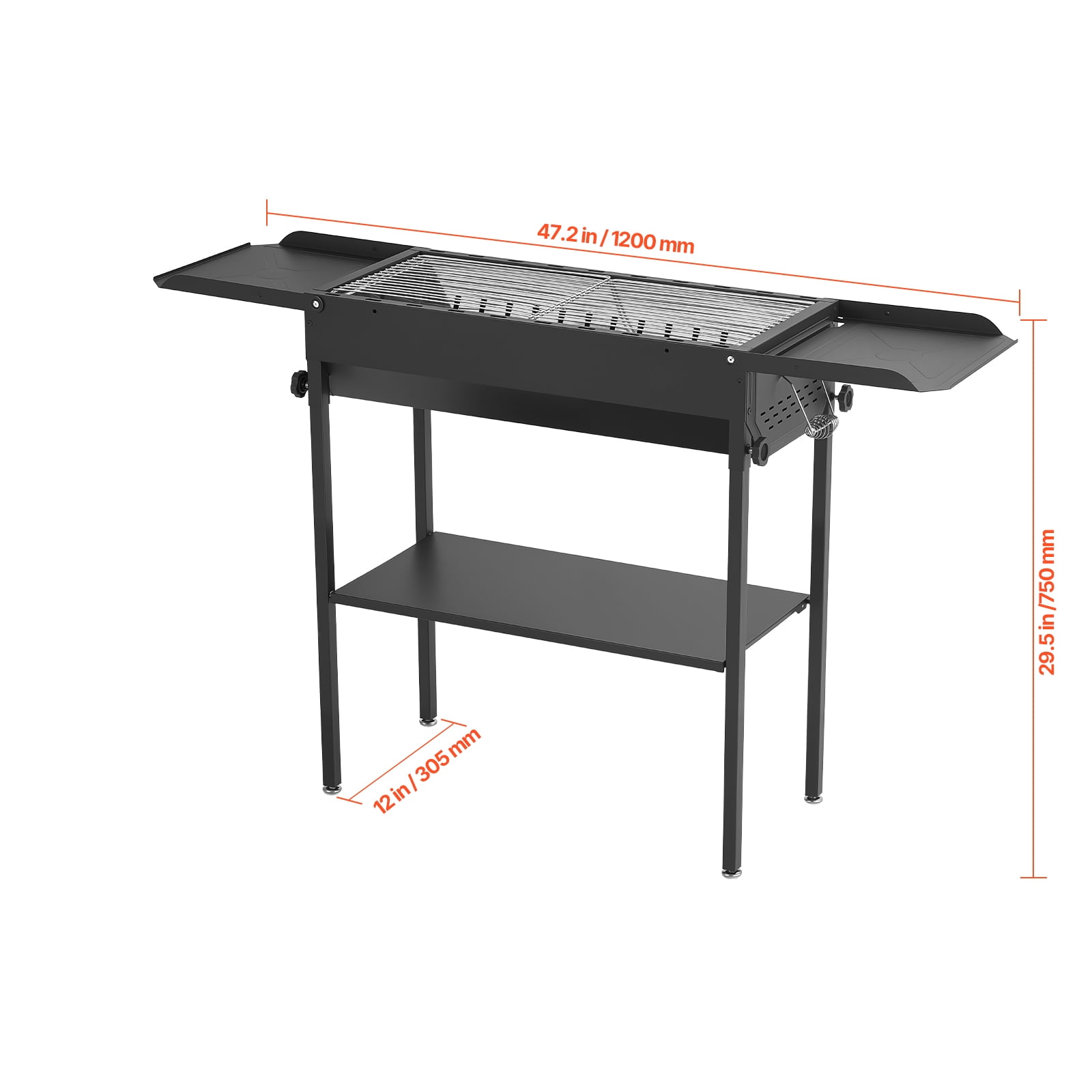 KFFKFF Foldable Charcoal Grill, Portable BBQ Grill with Adjustable Height and Side Tables (Black, 314 sq.in.) 2p0vs