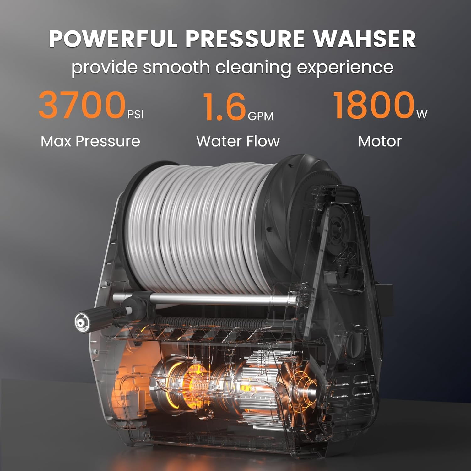Giraffe Tools Electric Power Pressure Washer with 100 ft Retractable Hose (Silver, 3700 PSI) oulwy