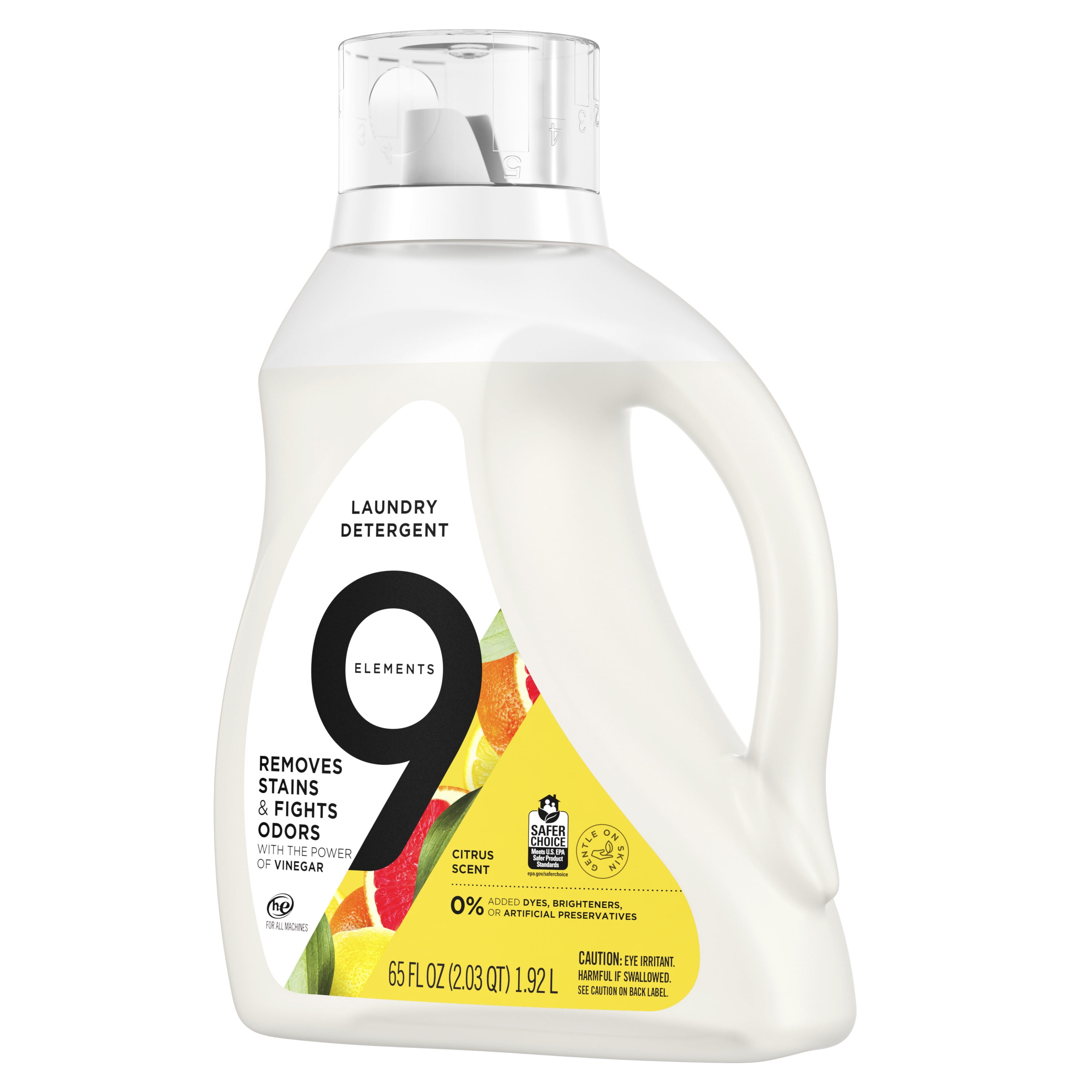 9 Elements Vinegar Powered Liquid Laundry Detergent, Citrus Scent, Deep Cleaning Formula (65 fl oz) tanis