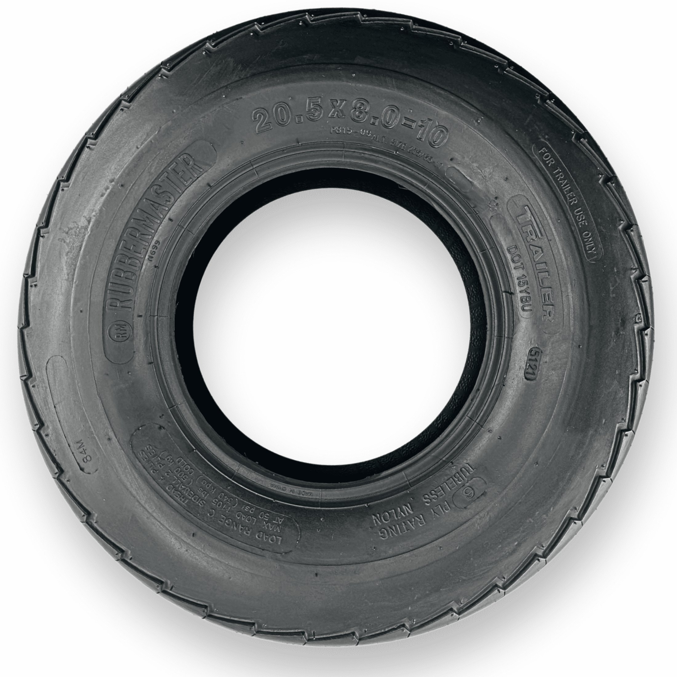 RubberMaster Highway Rib Trailer Tire (20.5x8.0-10, 10 Ply, Tubeless) pslnu