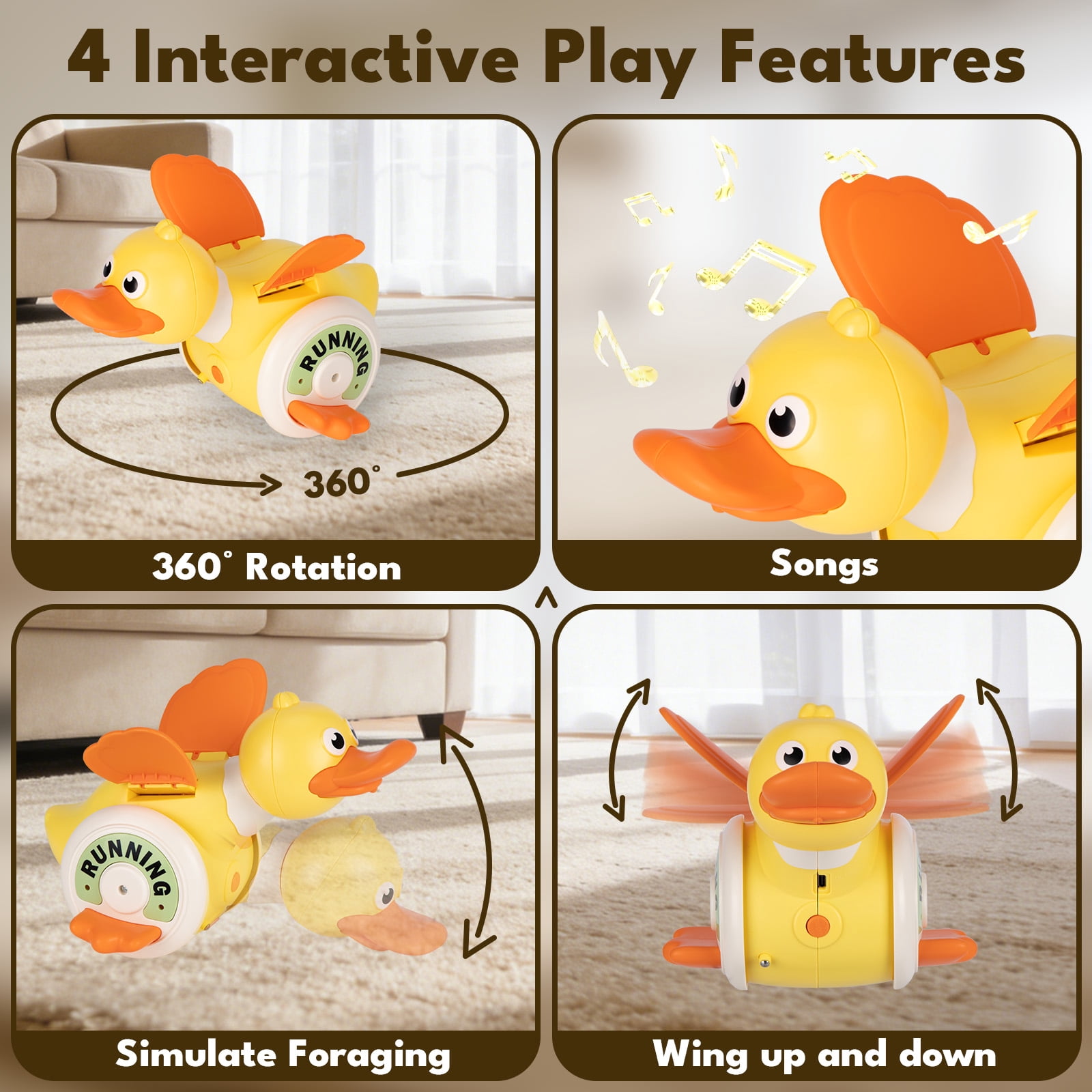 Lvelia Crawling Duck Baby Toy, Interactive Musical Sensory Development Toy for Tummy Time (Yellow, 1 Pack) 6ofyu