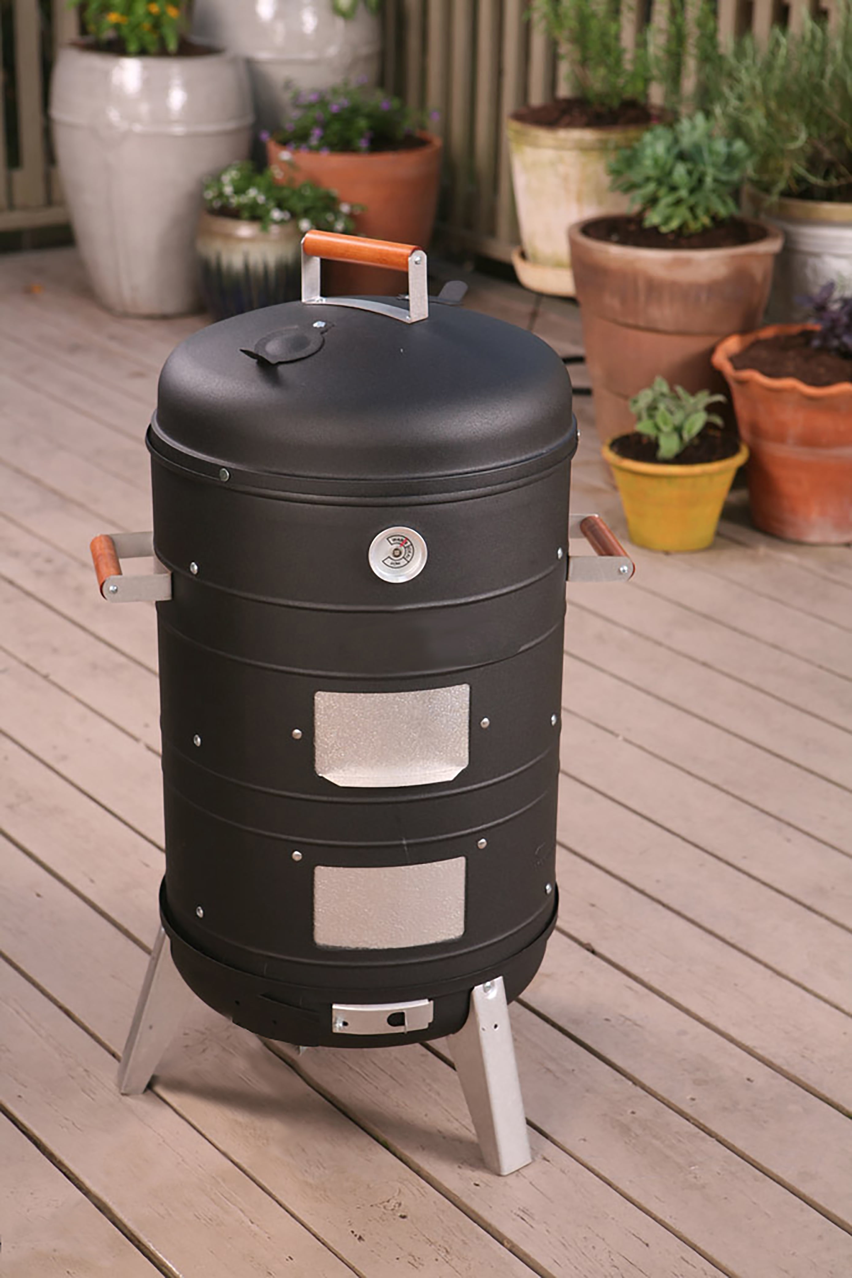 Americana Grills 2-In-1 Charcoal Water Smoker and Portable Grill (Black, 351 sq in) 0oyjt