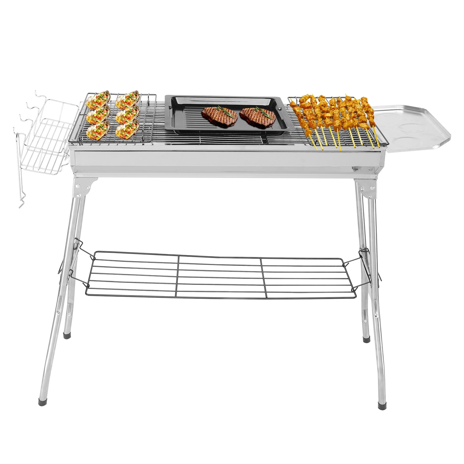 UBesGoo Portable Charcoal BBQ Grill, Heavy-Duty Stainless Steel Foldable Camping Grill (Silver, 39 in) t4a4c