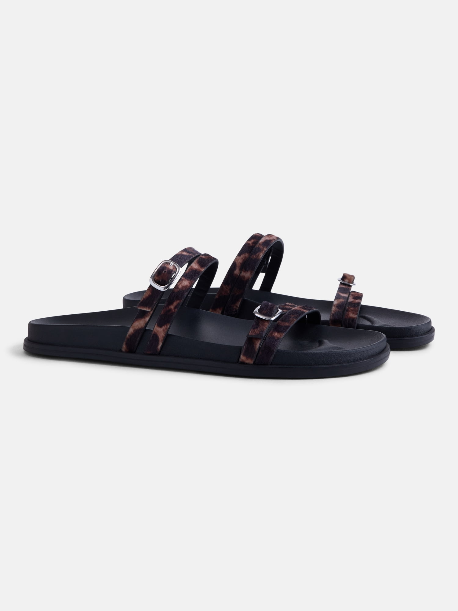 No Boundaries Women's Double Strap Footbed Sandals (Black, 8 US) 4610n