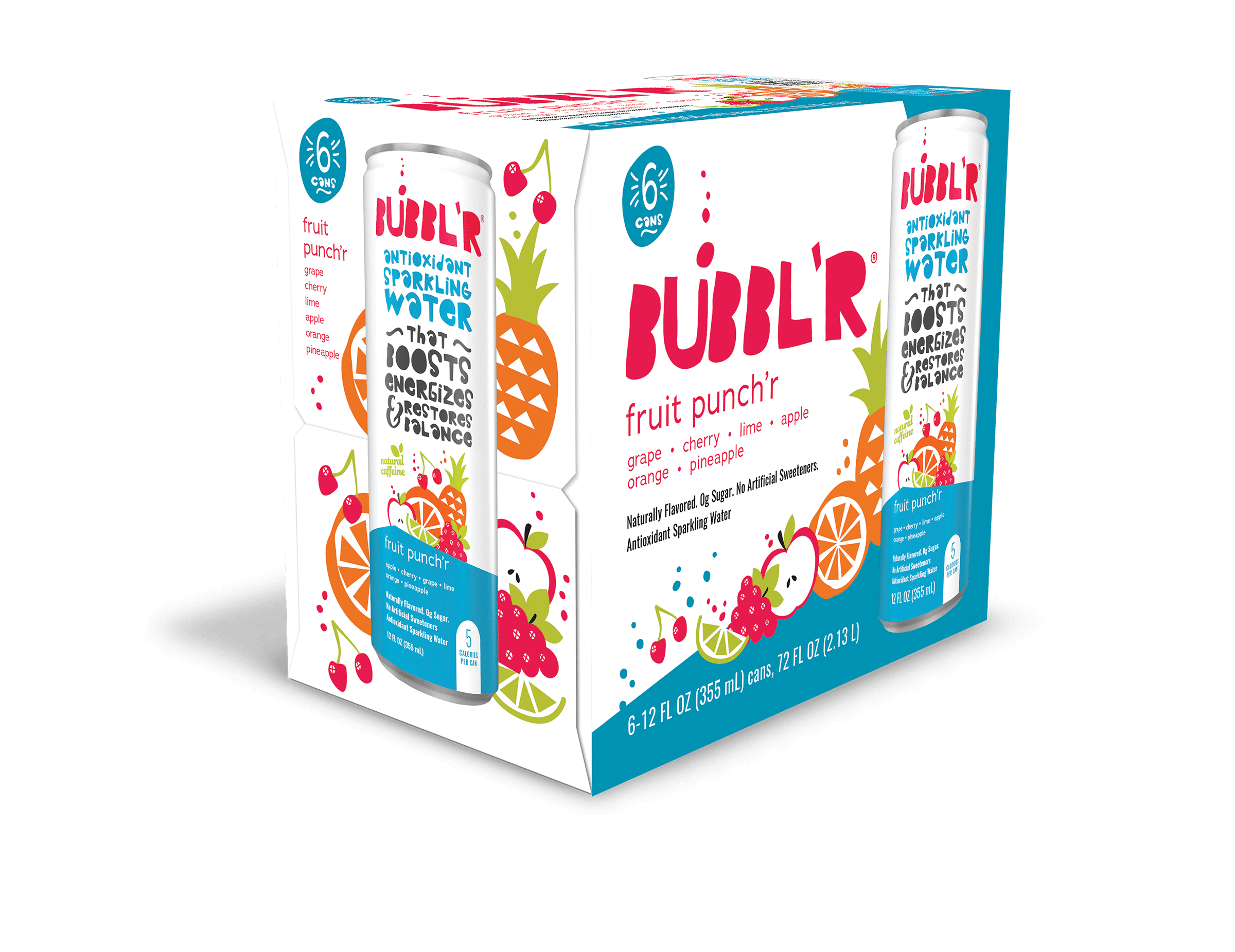 BUBBL'R Antioxidant Sparkling Water, Fruit Punch'r, Refreshing Natural Energy Drink (Fruit Punch, 6 Pack of 12 fl oz) yz2yu