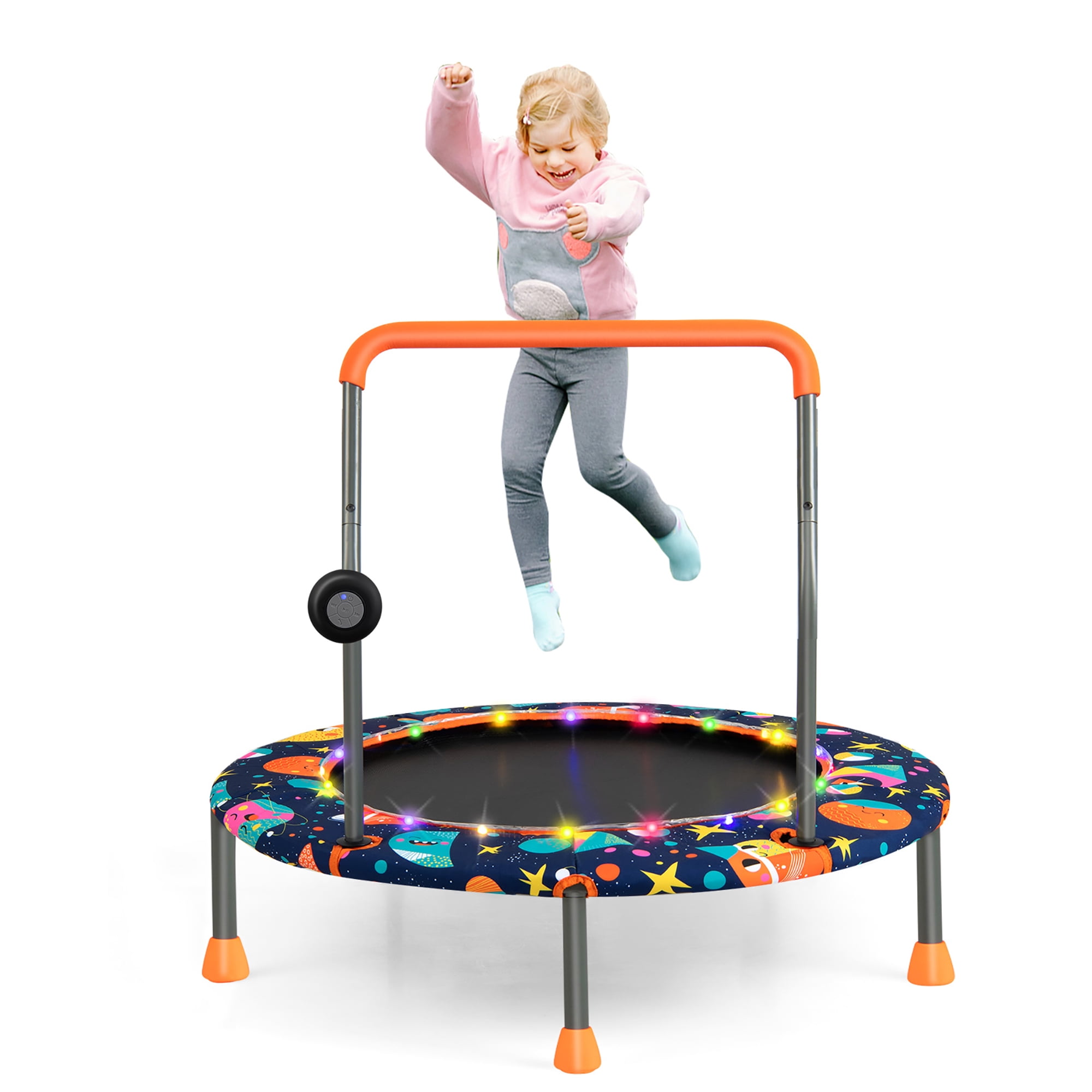 Costway 36 in Mini Toddler Trampoline with LED Lights and Bluetooth Speaker (Blue, 36 in) 8p6xt