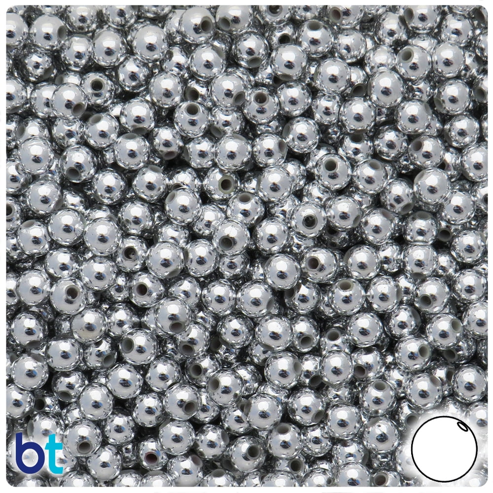 Beadtin Round Plastic Craft Beads Metallic Finish (Silver, 0.24 in, 300 Pack) 4y9i4