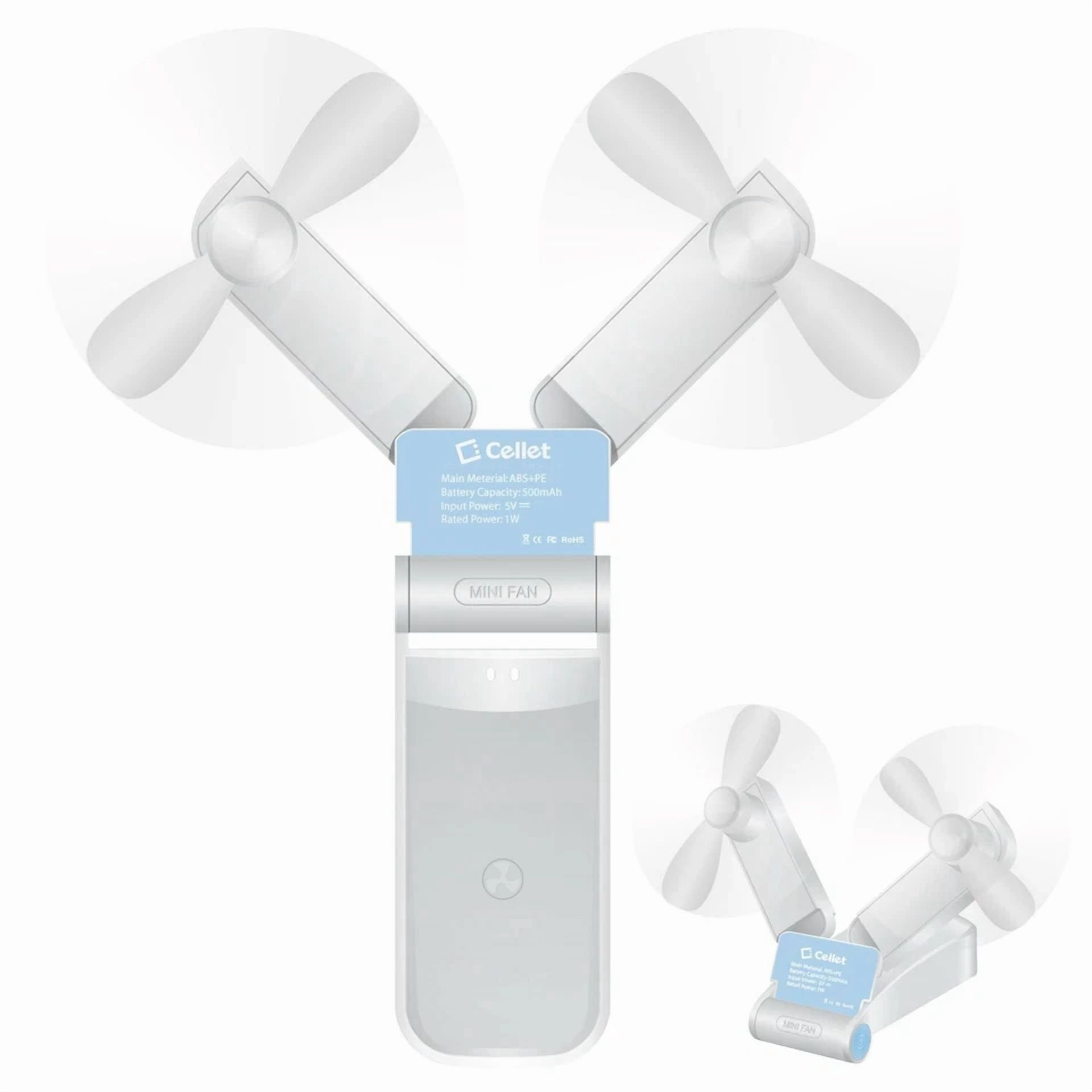 Rhea Portable Mini Fan, Folding Handheld Dual Head Fan (White, 500 mAh) s406k - Image 2
