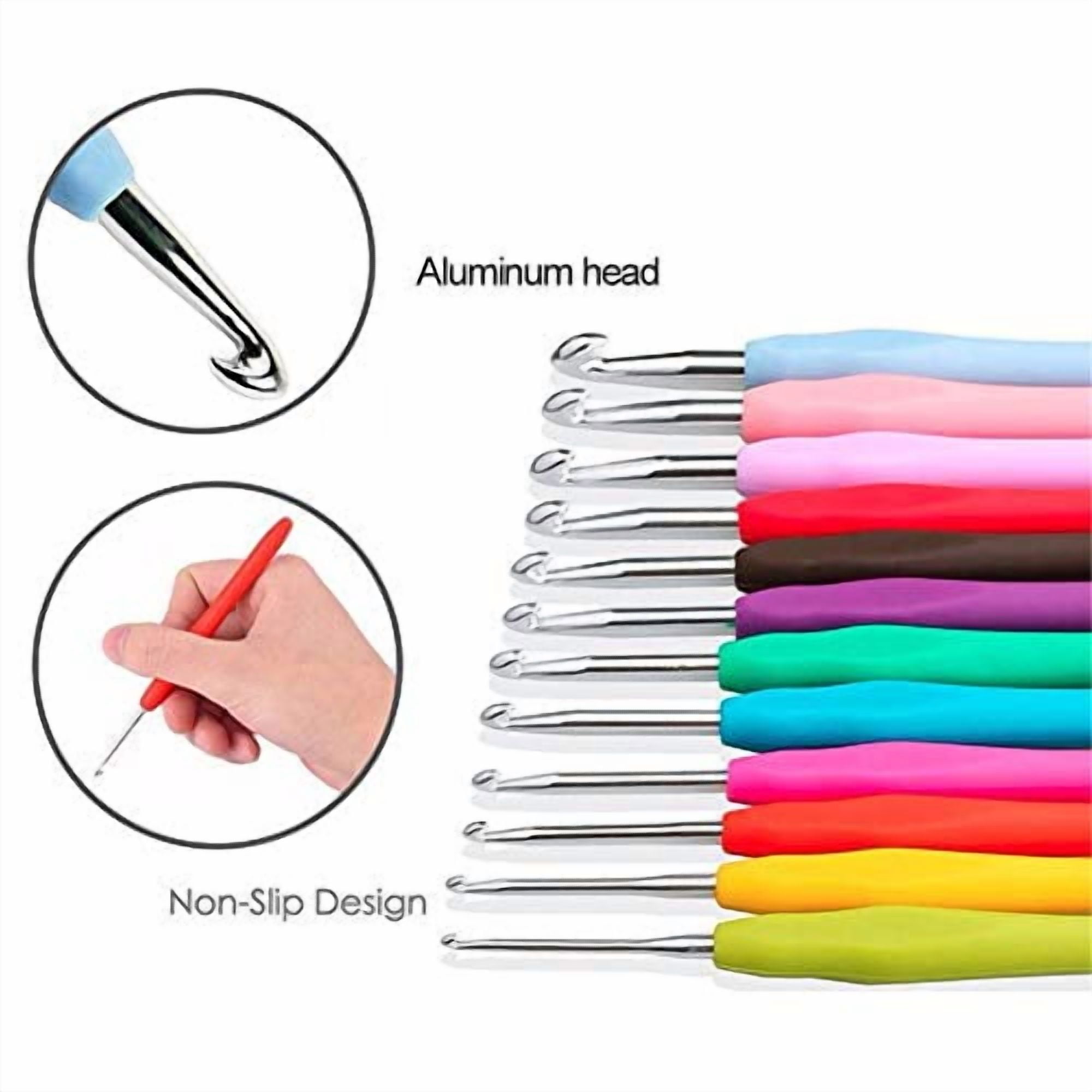 Disen Ergonomic Crochet Hooks Set, Soft Rubber Handle Knitting Needles for Crafting (Multicolor, 12-Piece Set) r9mec