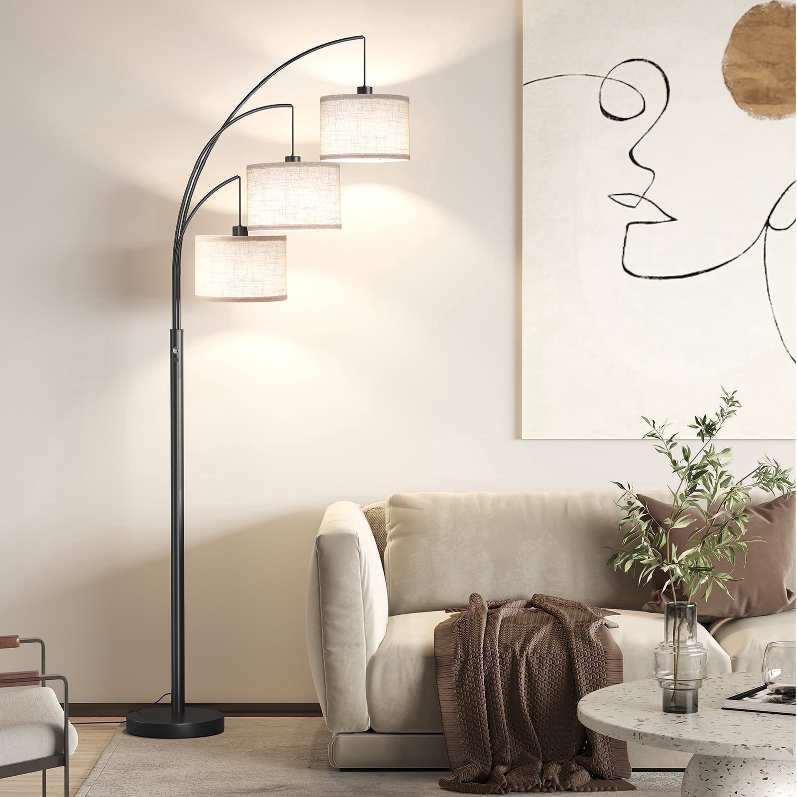 SUNMORY 3-Light Arc Floor Lamp, Modern Standing Tree Lamp with Hanging Drum Shades and Heavy Base (Black, 78 in) lv86l