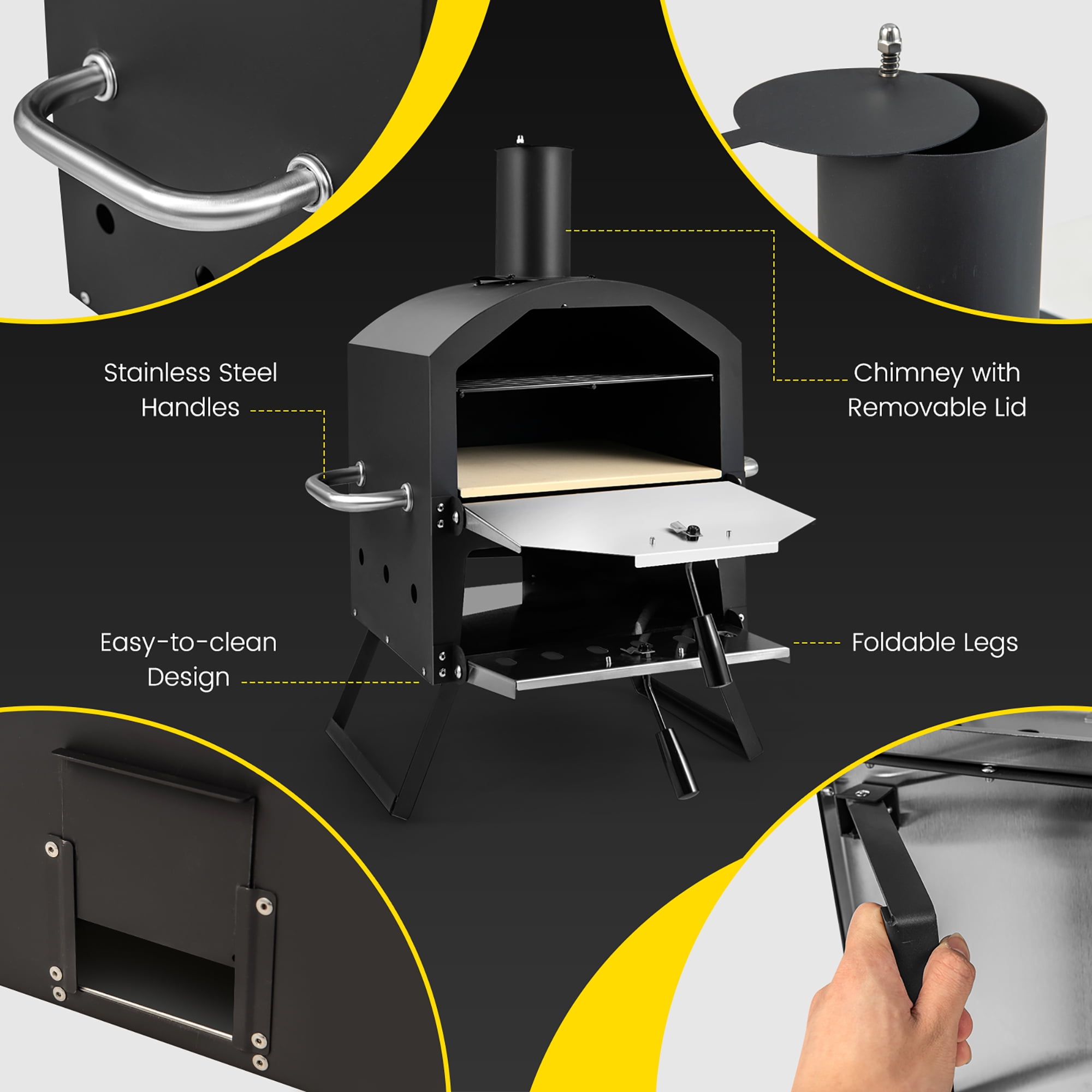 Costway 2-Layer Wood Fired Pizza Oven Outdoor Grill with Waterproof Cover (12 in x 12 in) m0tke