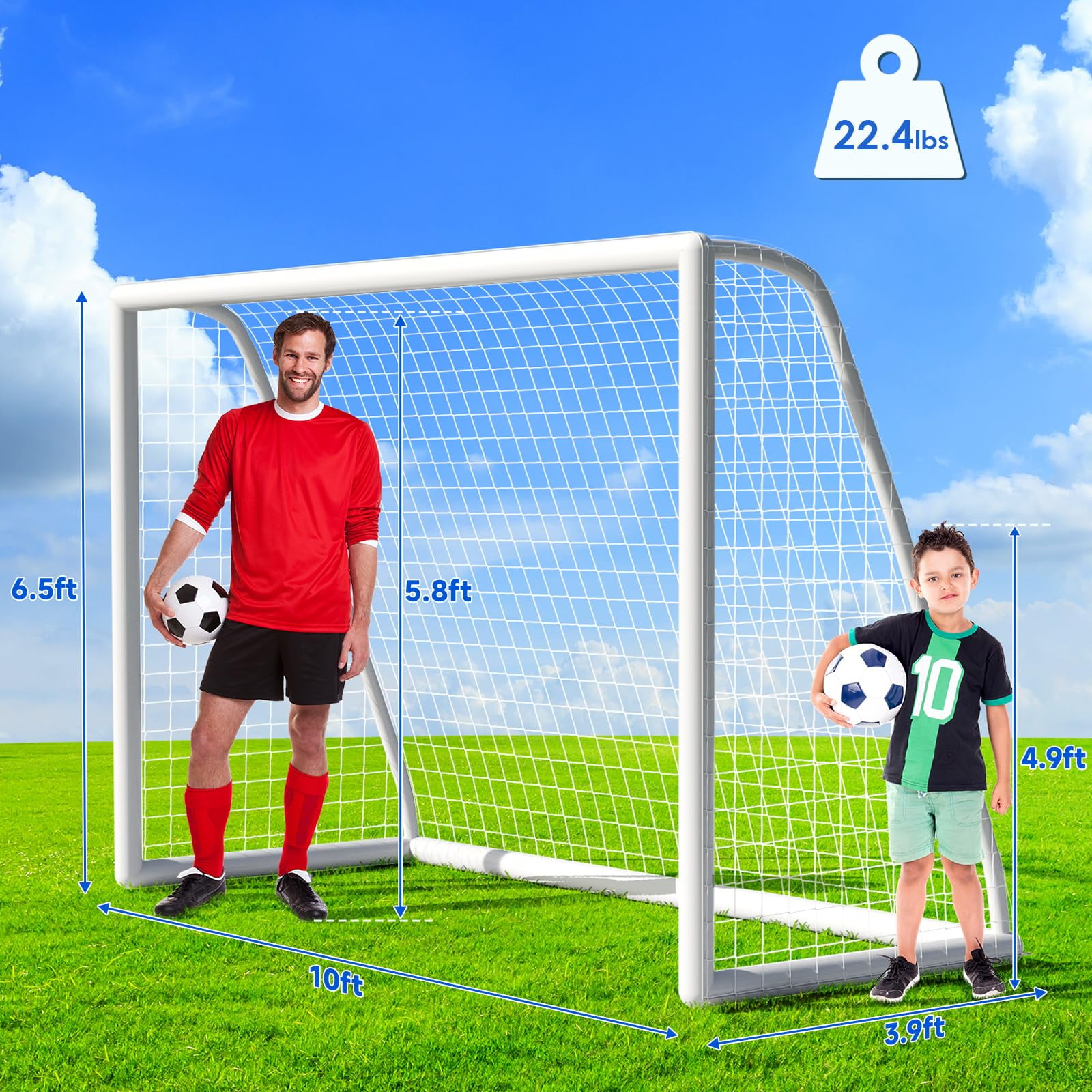 TLGREEN Portable Soccer Goal Net, Weatherproof UPVC Frame for Backyard Training (White, 10 ft x 6.5 ft) 2a3i0