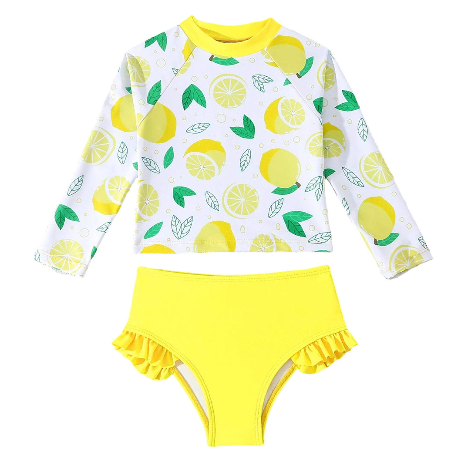 Bobifish Toddler Girls Rash Guard Swimsuit Floral Print Long Sleeve 2-Piece Set (Yellow, 2T) o8vet