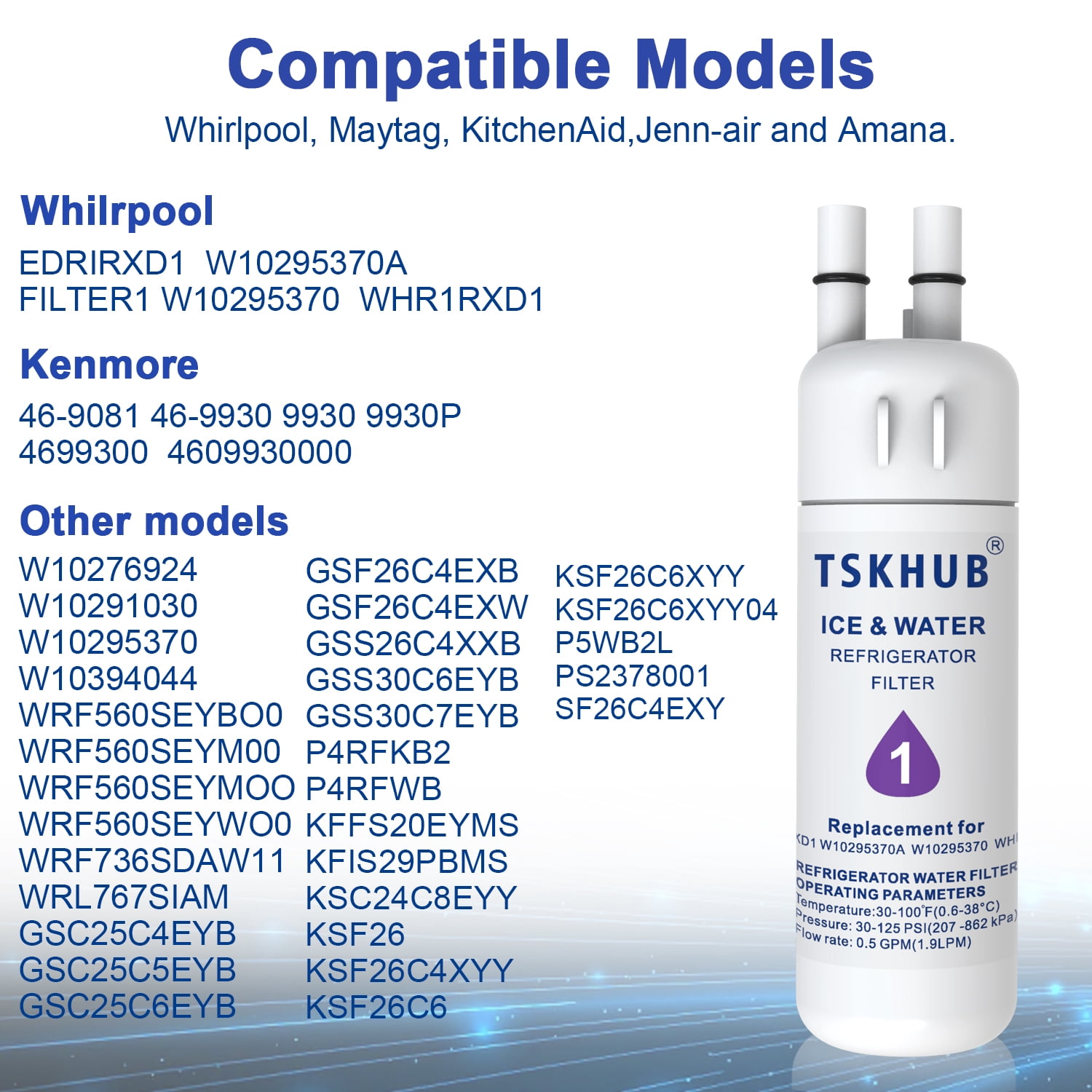 TSKHUB EDR1RXD1 Refrigerator Water Filter Replacement for W10295370A (2-Pack) aho5h