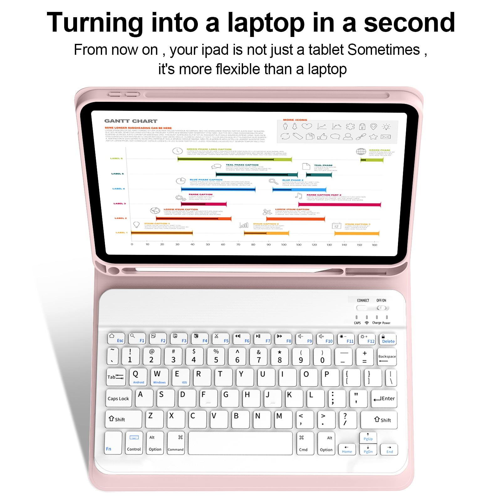 Aoub Keyboard Case for iPad 11th Gen 2025 & 10th Gen 2022, Detachable Wireless Bluetooth Cover with Pencil Holder (Pink, 11 in) 6k00y