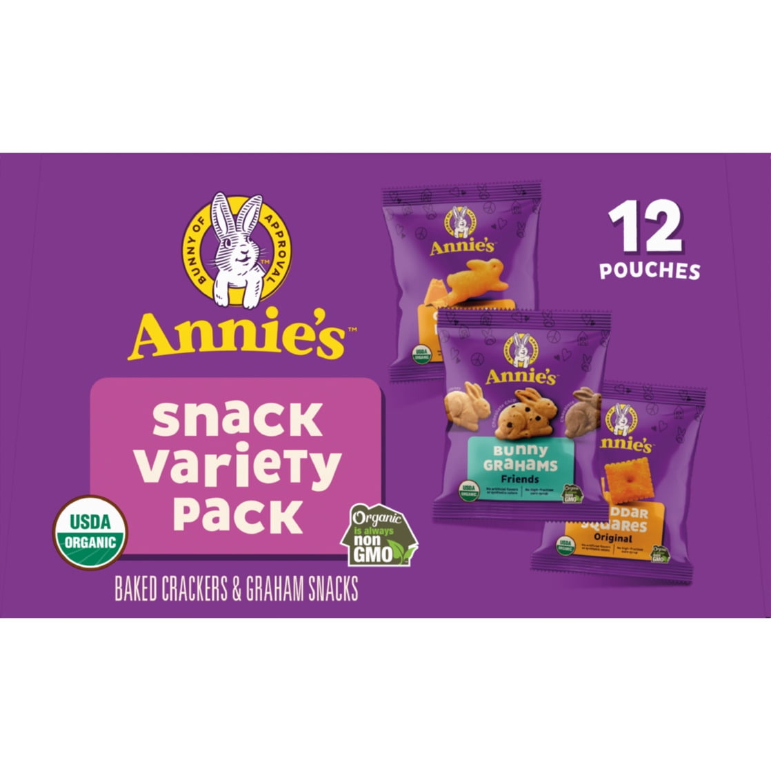 Annie's Organic Variety Snack Pack, Cheddar Bunnies, Bunny Grahams and Cheddar Squares (12 Count, 11 oz) pknp0