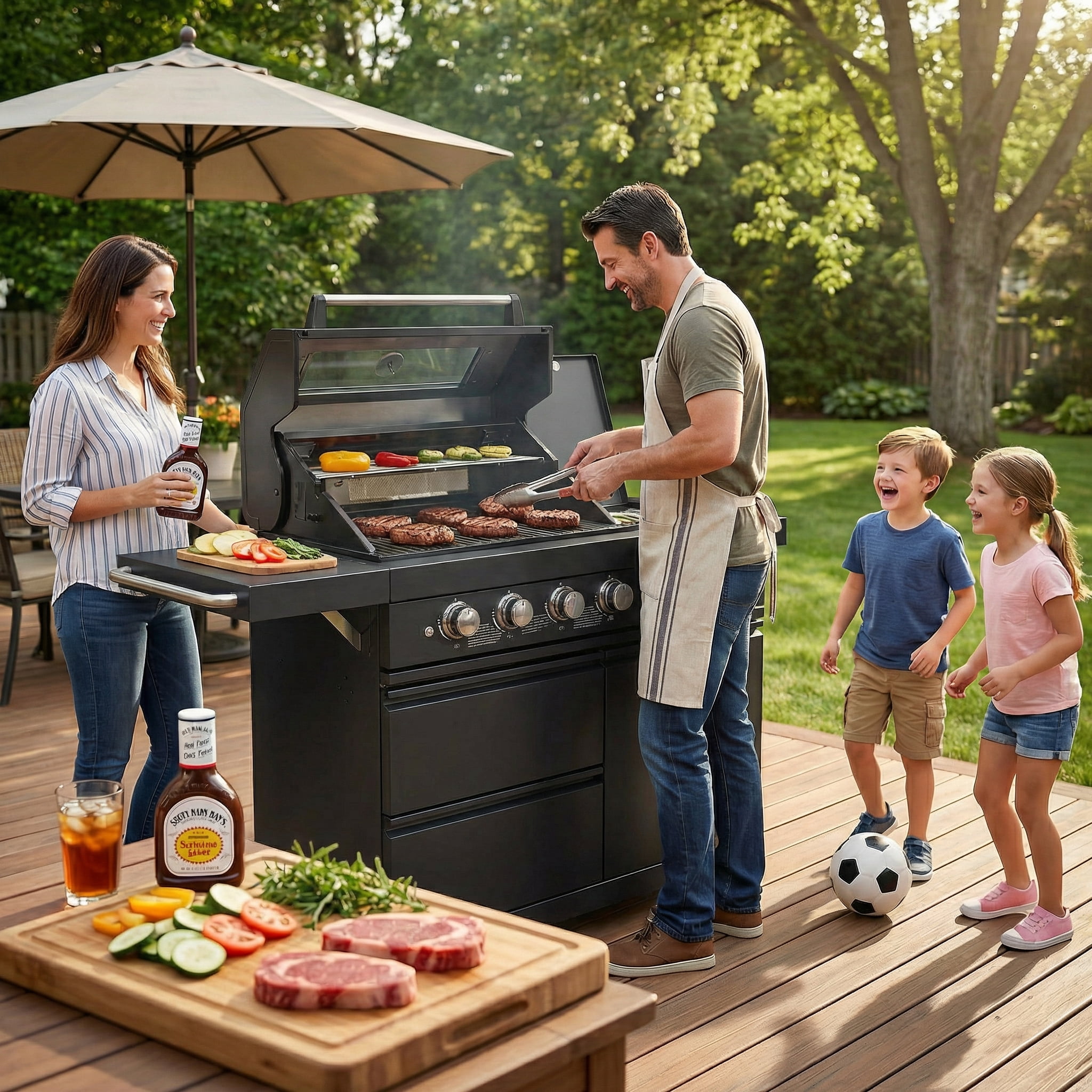 Chery Industrial 46-Inch Outdoor Kitchen Island Grill, 6-Burner Stainless Steel BBQ with Rotisserie Kit & Granite Countertop (Black, 46 in) toiic